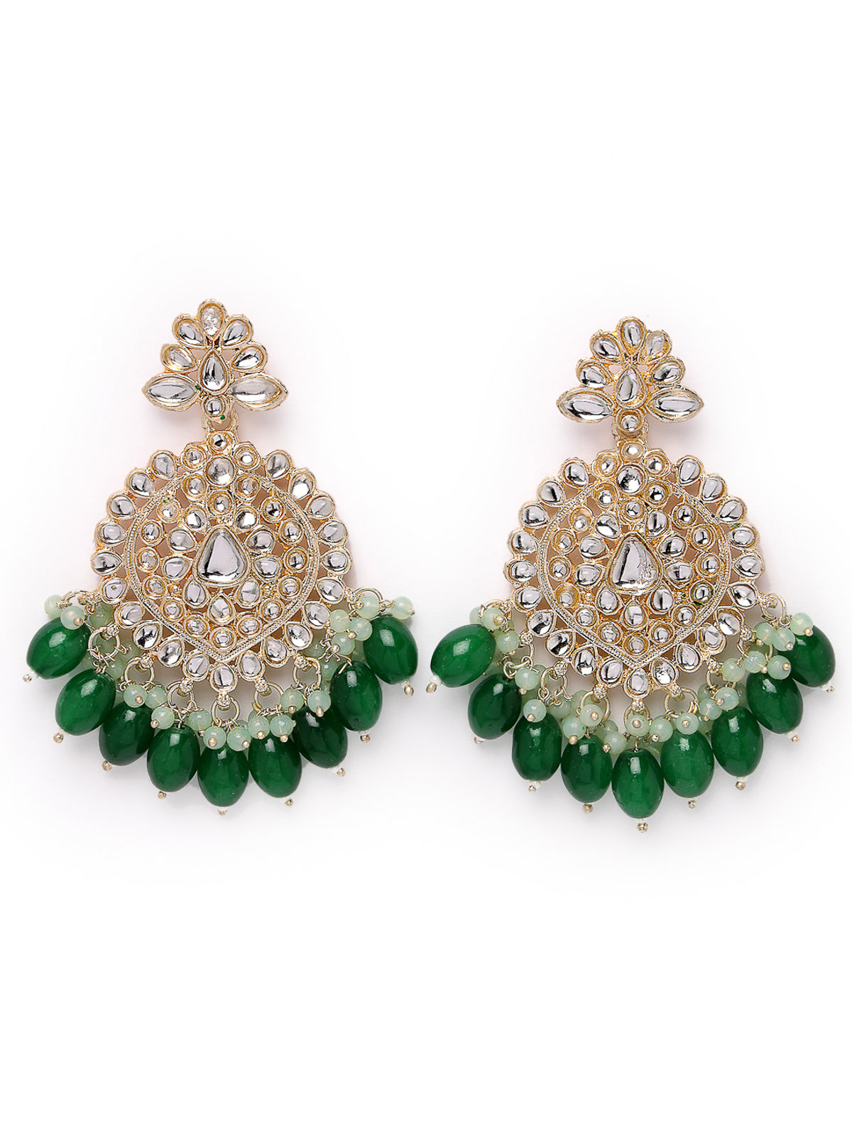 Studio Sukkhi Classy Gold Plated Green Faux Beaded With Kundan Dangle Drop Earrings For Women And Girls E105786