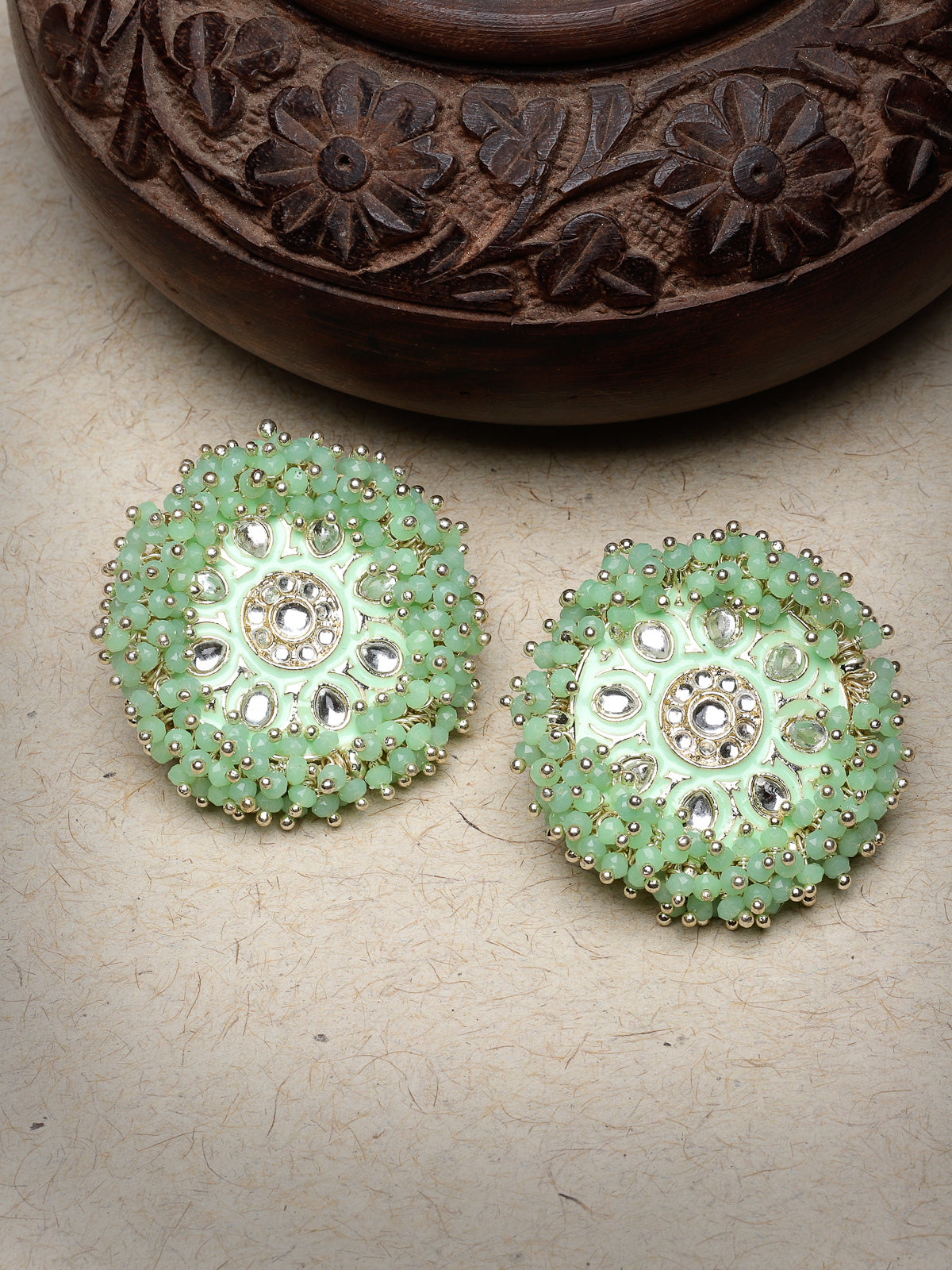 Sukkhi Elegant Green Beads with Meenakari Gold Plated Studs Earrings For Women And Girls E105787