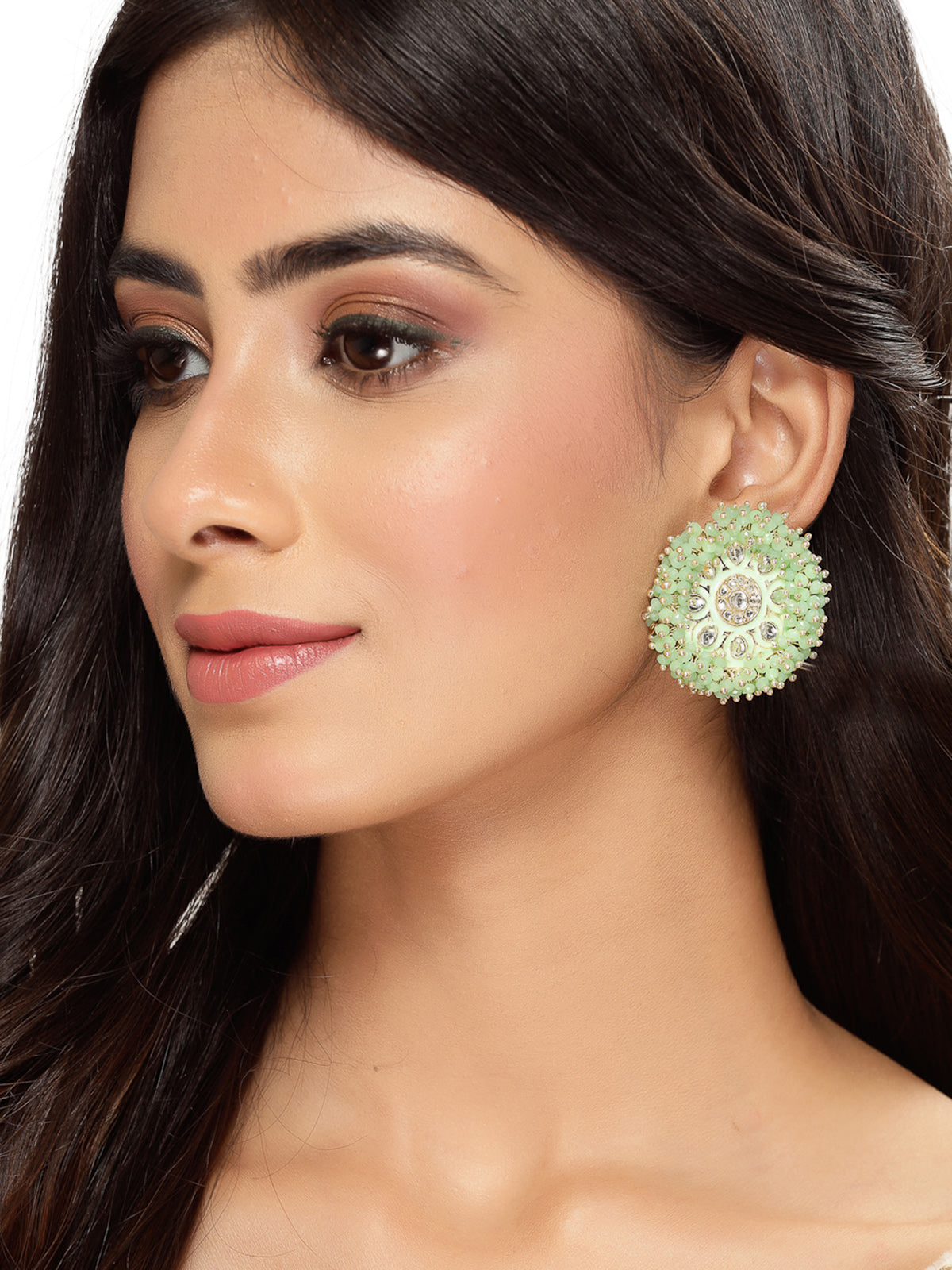 Sukkhi Elegant Green Beads with Meenakari Gold Plated Studs Earrings For Women And Girls E105787