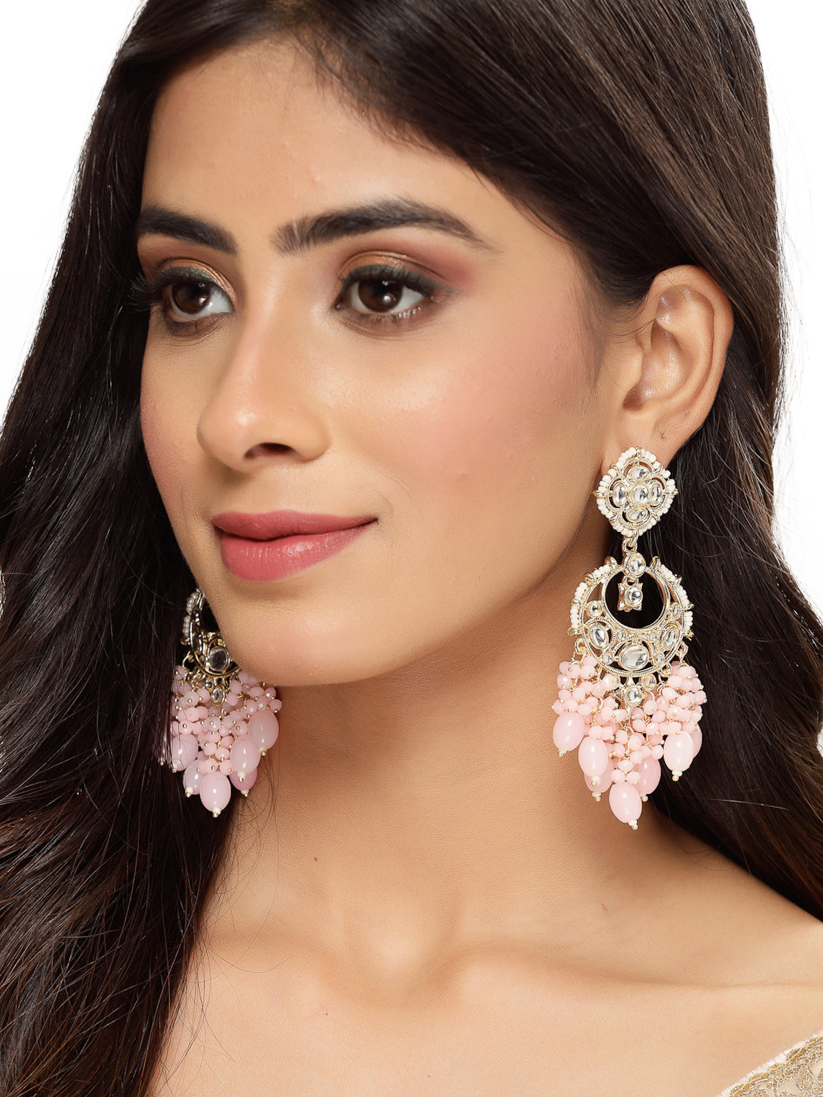 Studio Sukkhi Enchanting Gold Plated Pink Meenakari With Kundan Dangle Drop Earrings For Women And Girls E105789