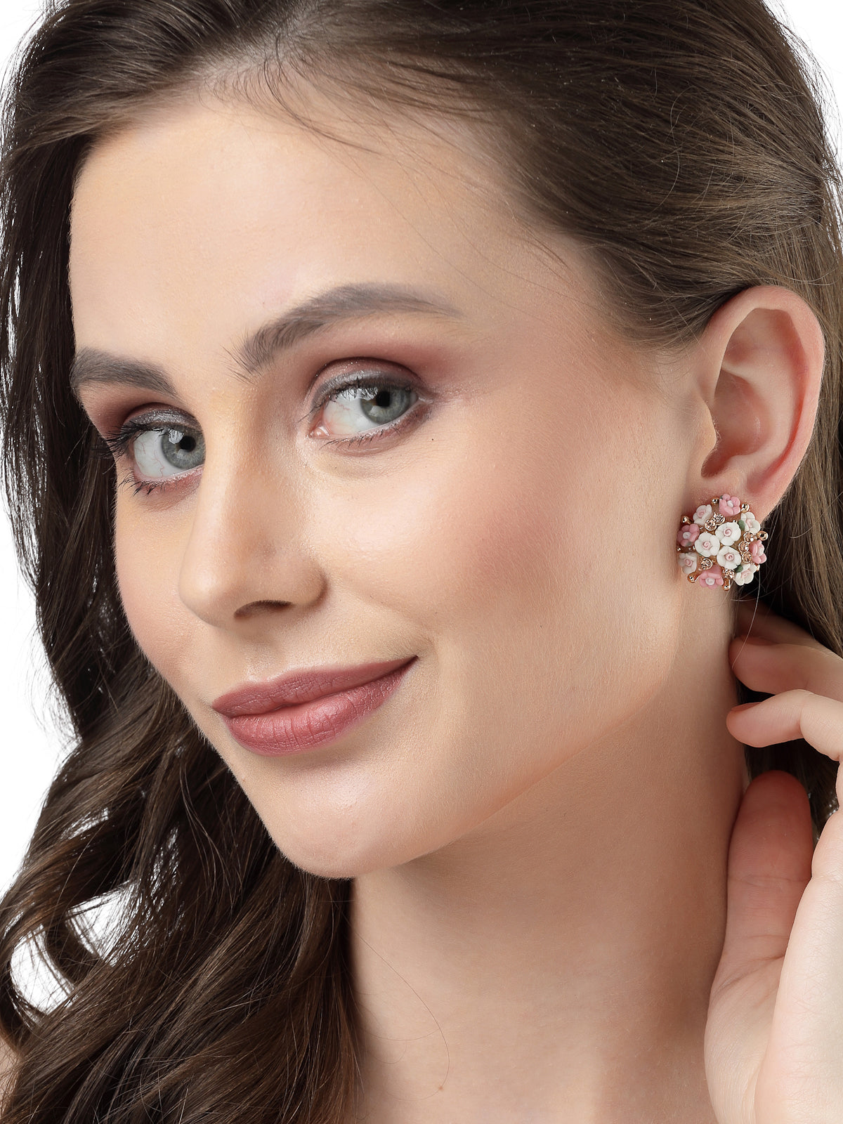 Scintillare by Sukkhi Pretty Rose Gold Plated & Crystals Stones Multicolor Rose Floral Stud Earring for Women & Girls Stylish Fashion|Birthday Gift for Girls & Women Anniversary Gift for Wife|E106556