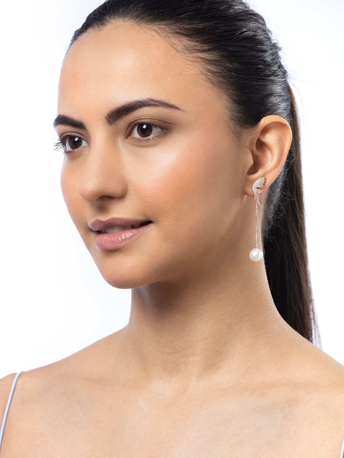 Scintillare By Sukkhi Stylish RoseGold Plated with Stainless Steel Pearls Long Dangler Earring Jewellery for Women & Girls|Anti Tarnish Jewellery|Gifts for Wife Girlfriend Mother Sister|E107071