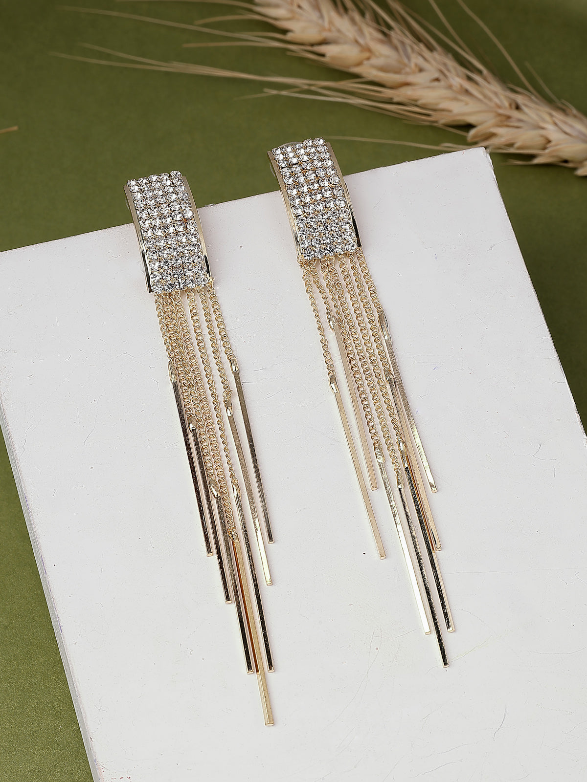 Scintillare By Sukkhi Latest Italian Stylish Gold Plated Crystal Diamond Studded Tassel Long Earrings for Women & Girls|Pair of 1|Gifts for Wife Girlfriend Mother Sister|E107212