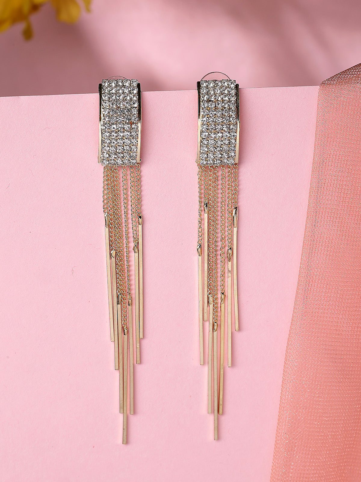 Scintillare By Sukkhi Latest Italian Stylish Gold Plated Crystal Diamond Studded Tassel Long Earrings for Women & Girls|Pair of 1|Gifts for Wife Girlfriend Mother Sister|E107212