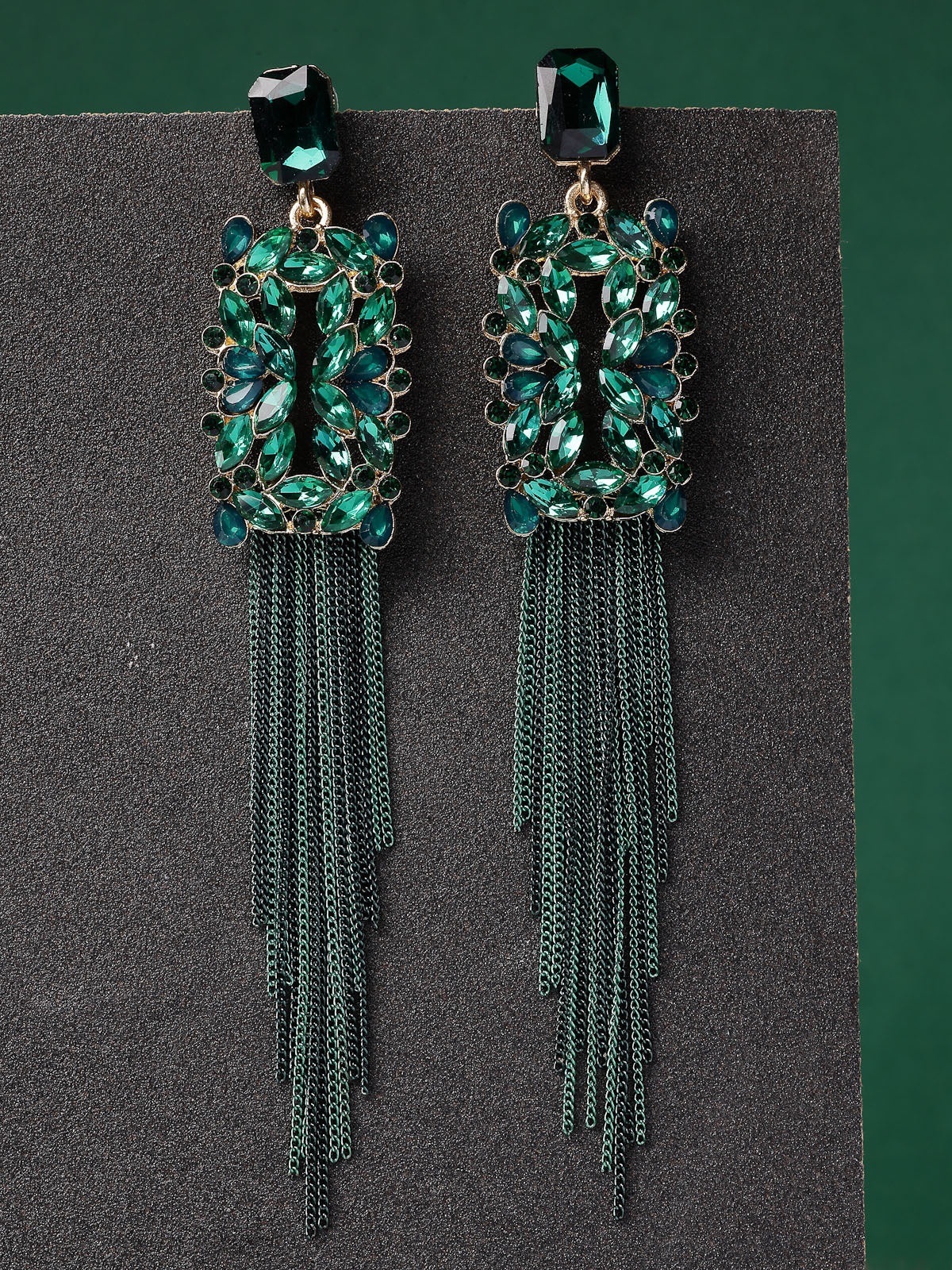 Scintillare By Sukkhi Sparkling Crystal Stone Studded Gold Plated Long Tassel Green Earrings for Women & Girls|Pair of 1|Gifts for Wife Girlfriend Mother Sister|E107214