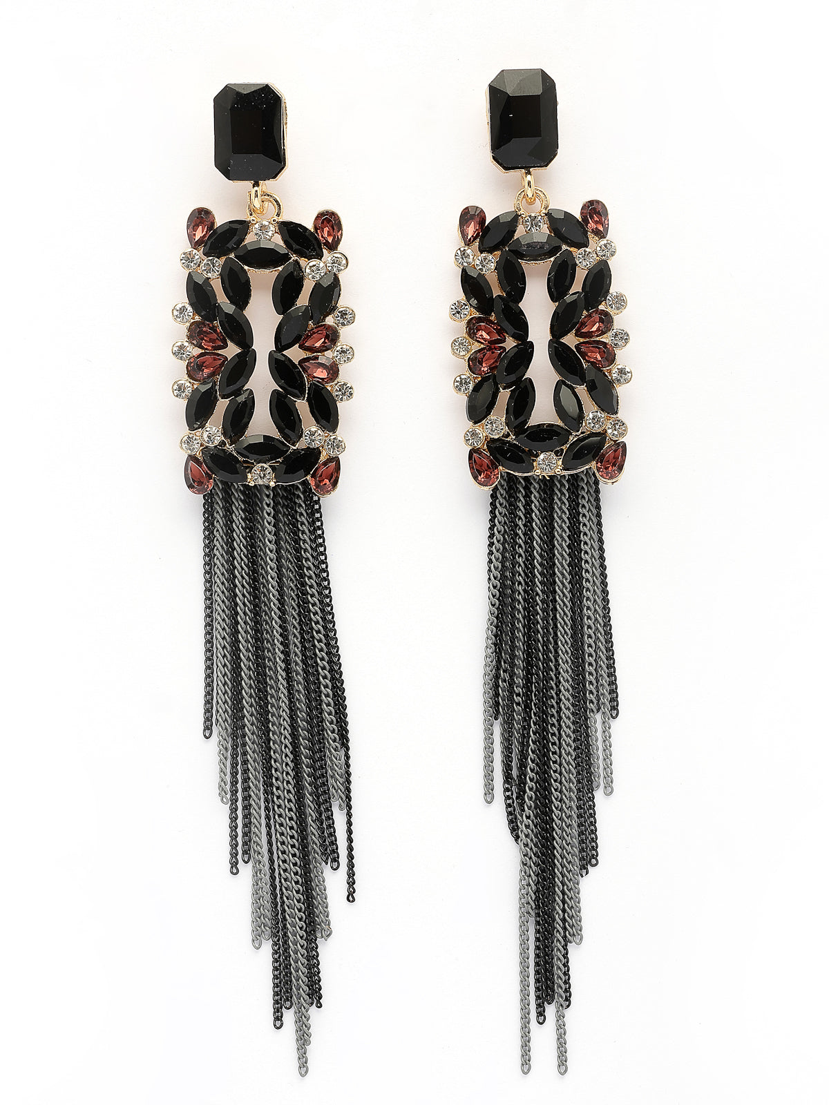 Scintillare By Sukkhi Sparkling Crystal Stone Studded Gold Plated Long Tassel Black Earrings for Women & Girls|Pair of 1|Gifts for Wife Girlfriend Mother Sister|E107215