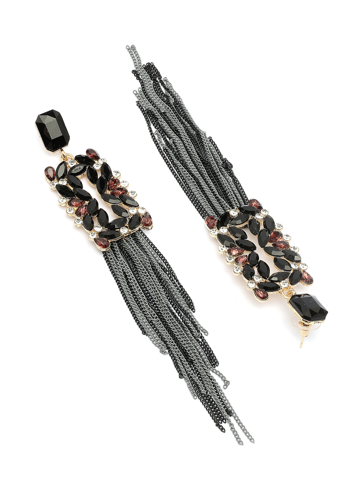 Scintillare By Sukkhi Sparkling Crystal Stone Studded Gold Plated Long Tassel Black Earrings for Women & Girls|Pair of 1|Gifts for Wife Girlfriend Mother Sister|E107215