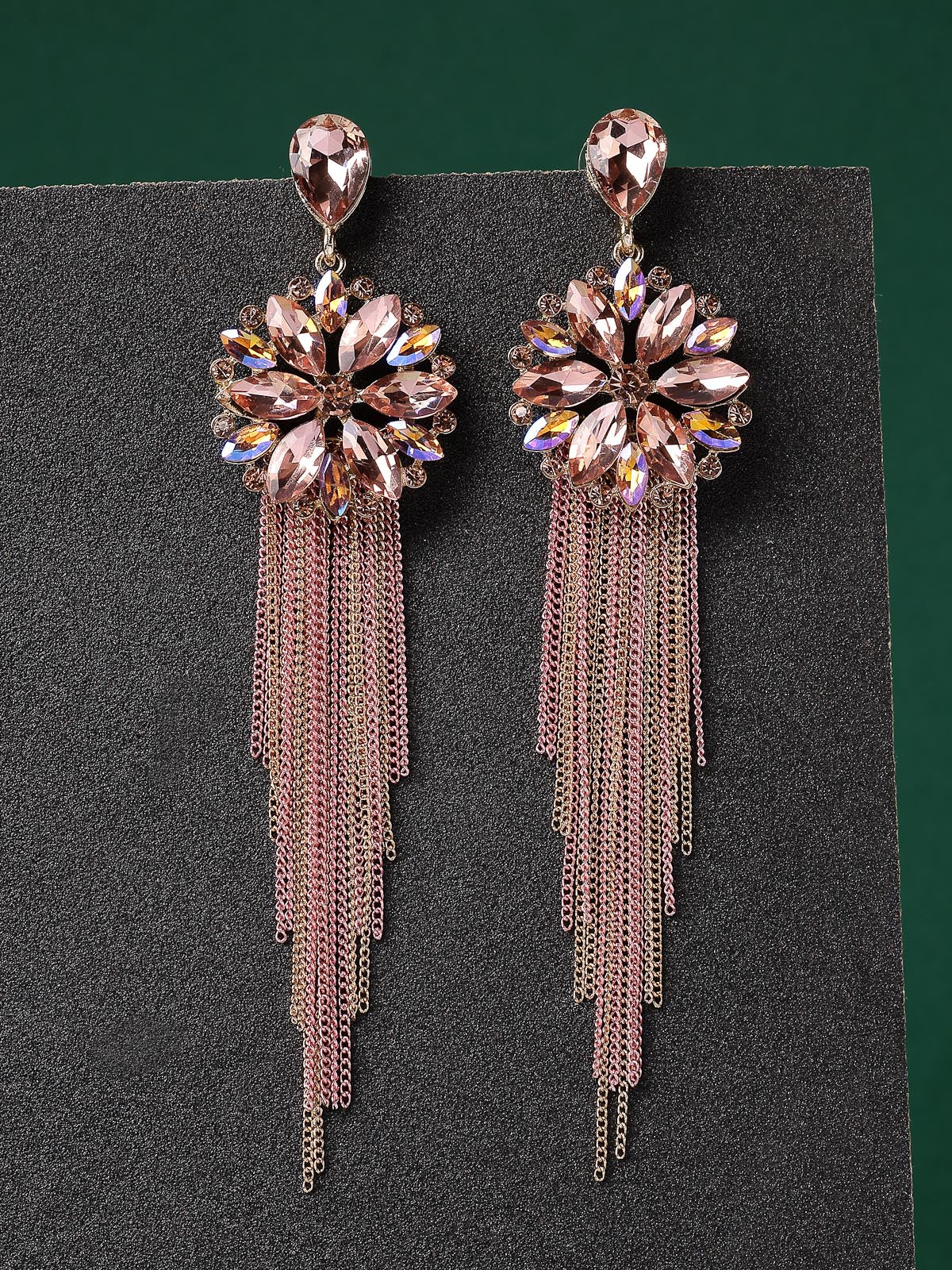 Scintillare By Sukkhi Fresh Flora Latest Stylish Gold Plated Crystal Handmade Long Tassel Peach Earrings for Women & Girls|Pair of 1|Gifts for Wife Girlfriend Mother Sister|E107216