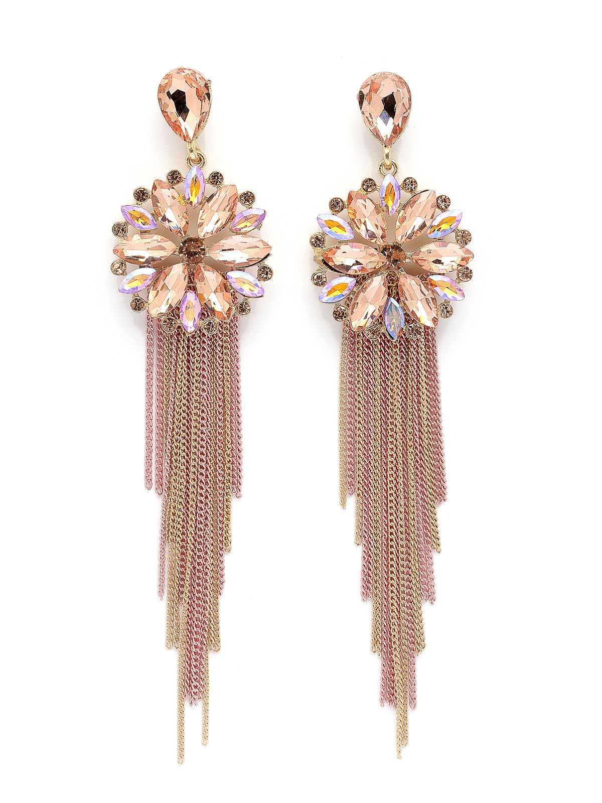 Scintillare By Sukkhi Fresh Flora Latest Stylish Gold Plated Crystal Handmade Long Tassel Peach Earrings for Women & Girls|Pair of 1|Gifts for Wife Girlfriend Mother Sister|E107216