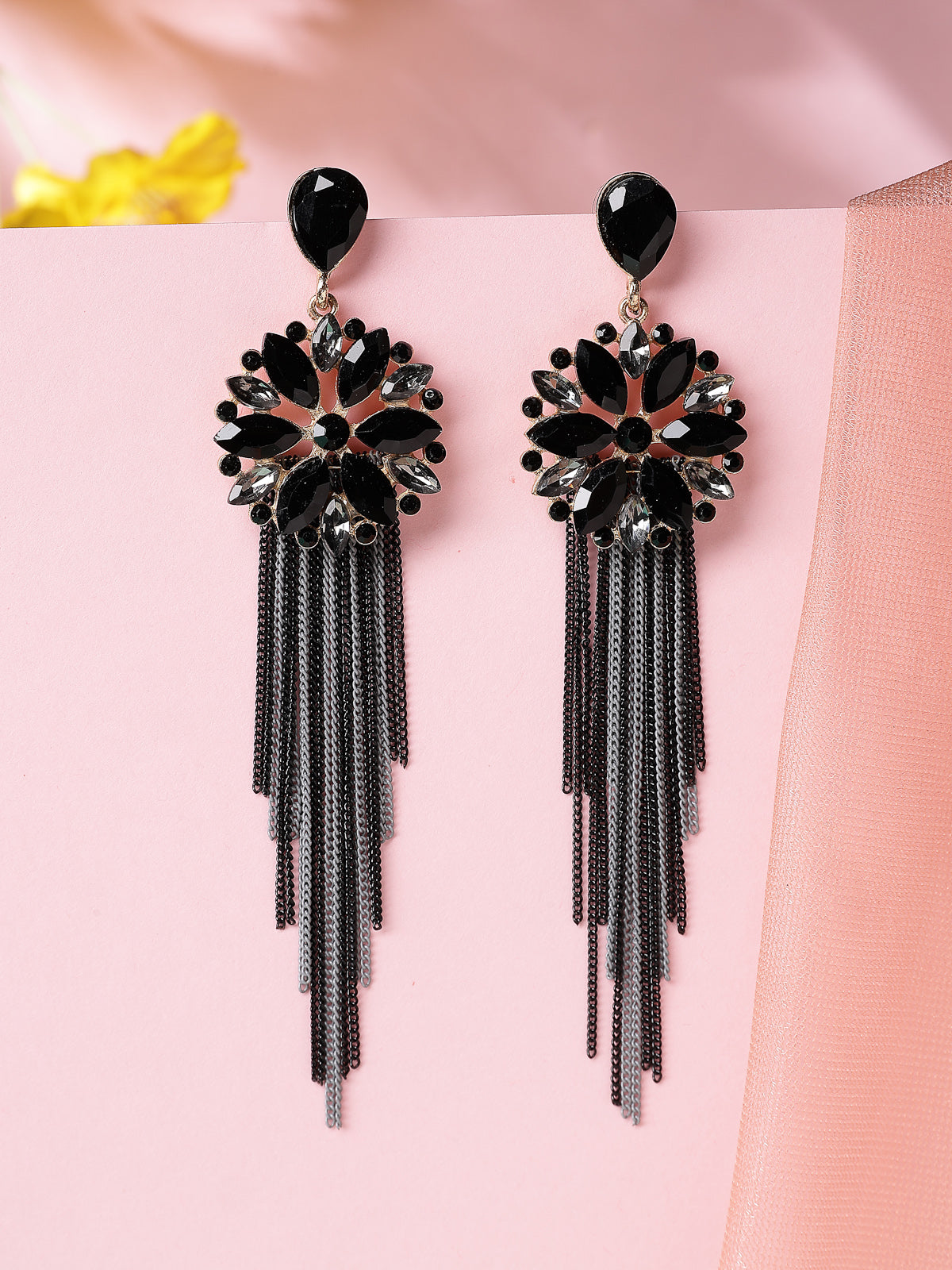 Scintillare By Sukkhi Fresh Flora Latest Stylish Gold Plated Crystal Handmade Long Tassel Black Earrings for Women & Girls|Pair of 1|Gifts for Wife Girlfriend Mother Sister|E107217