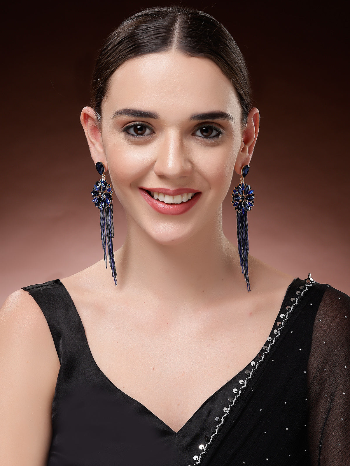 Scintillare By Sukkhi Fresh Flora Latest Stylish Gold Plated Crystal Handmade Long Tassel Blue Earrings for Women & Girls|Pair of 1|Gifts for Wife Girlfriend Mother Sister|E107219