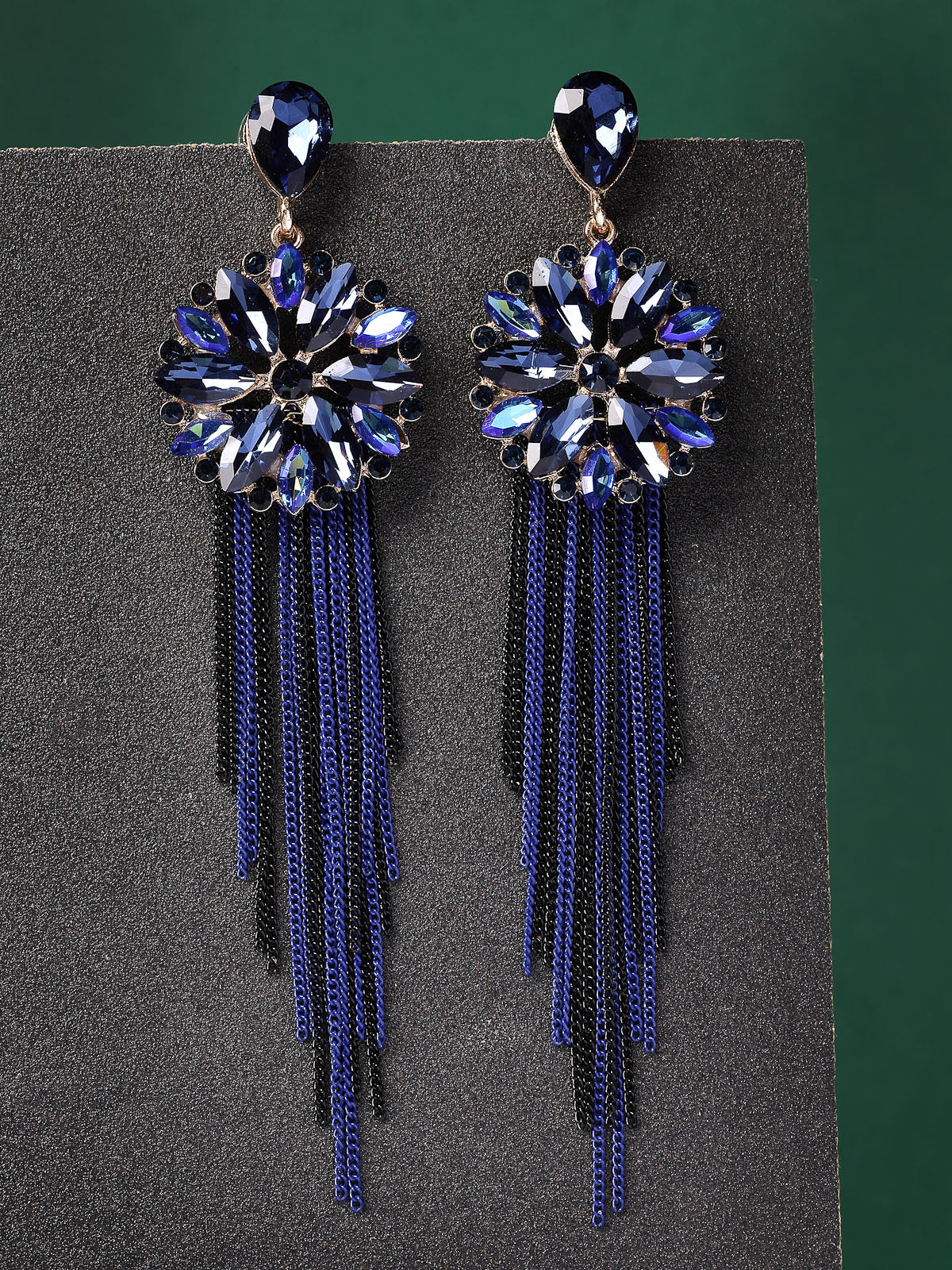 Scintillare By Sukkhi Fresh Flora Latest Stylish Gold Plated Crystal Handmade Long Tassel Blue Earrings for Women & Girls|Pair of 1|Gifts for Wife Girlfriend Mother Sister|E107219