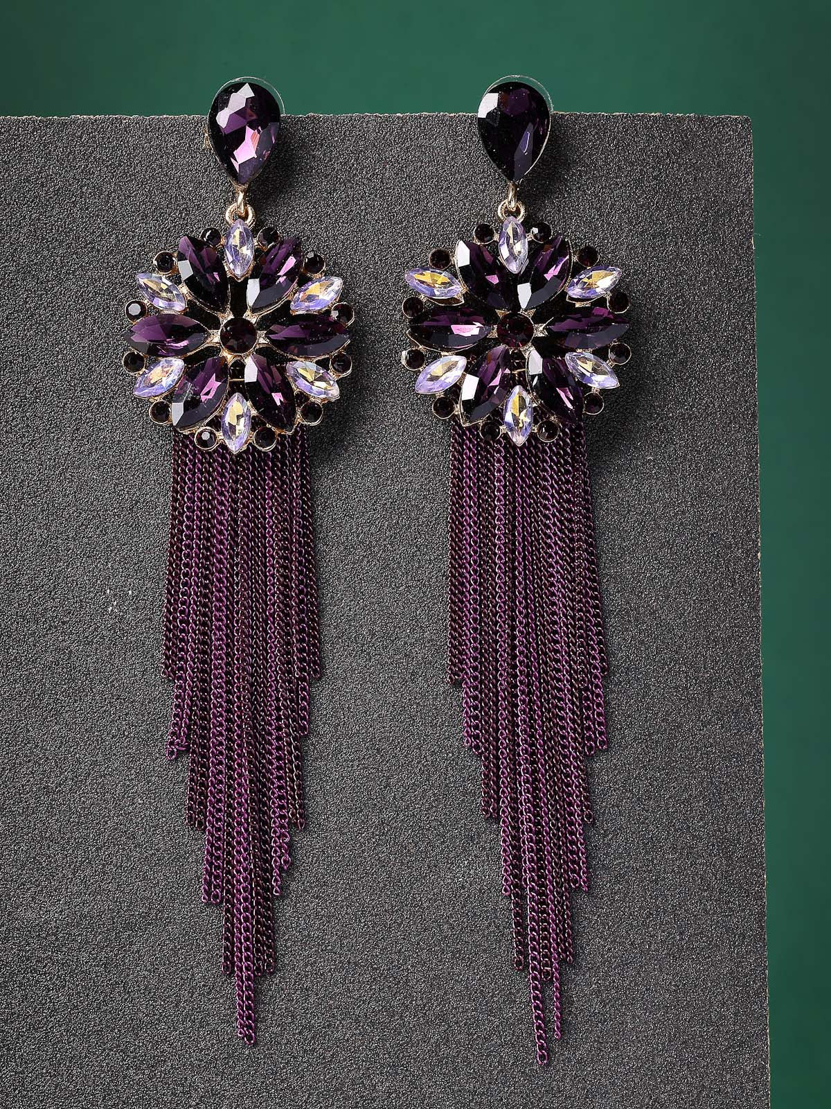 Scintillare By Sukkhi Fresh Flora Latest Stylish Gold Plated Crystal Handmade Long Tassel Purple Earrings for Women & Girls|Pair of 1|Gifts for Wife Girlfriend Mother Sister|E107220