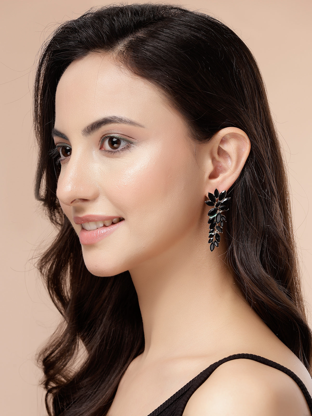 Scintillare By Sukkhi Golden Crystal Shimmering Black Drop Dangler Long Earrings for Women & Girls|Pair of 1|Gifts for Wife Girlfriend Mother Sister|E107222