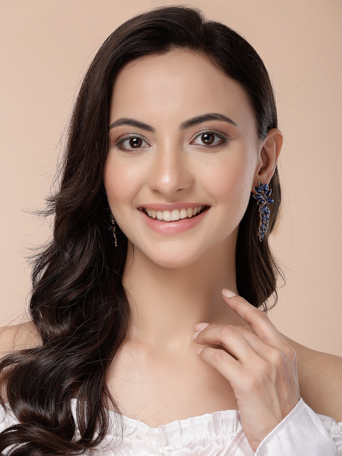 Scintillare By Sukkhi Golden Crystal Shimmering Blue Drop Dangler Long Earrings for Women & Girls|Pair of 1|Gifts for Wife Girlfriend Mother Sister|E107223