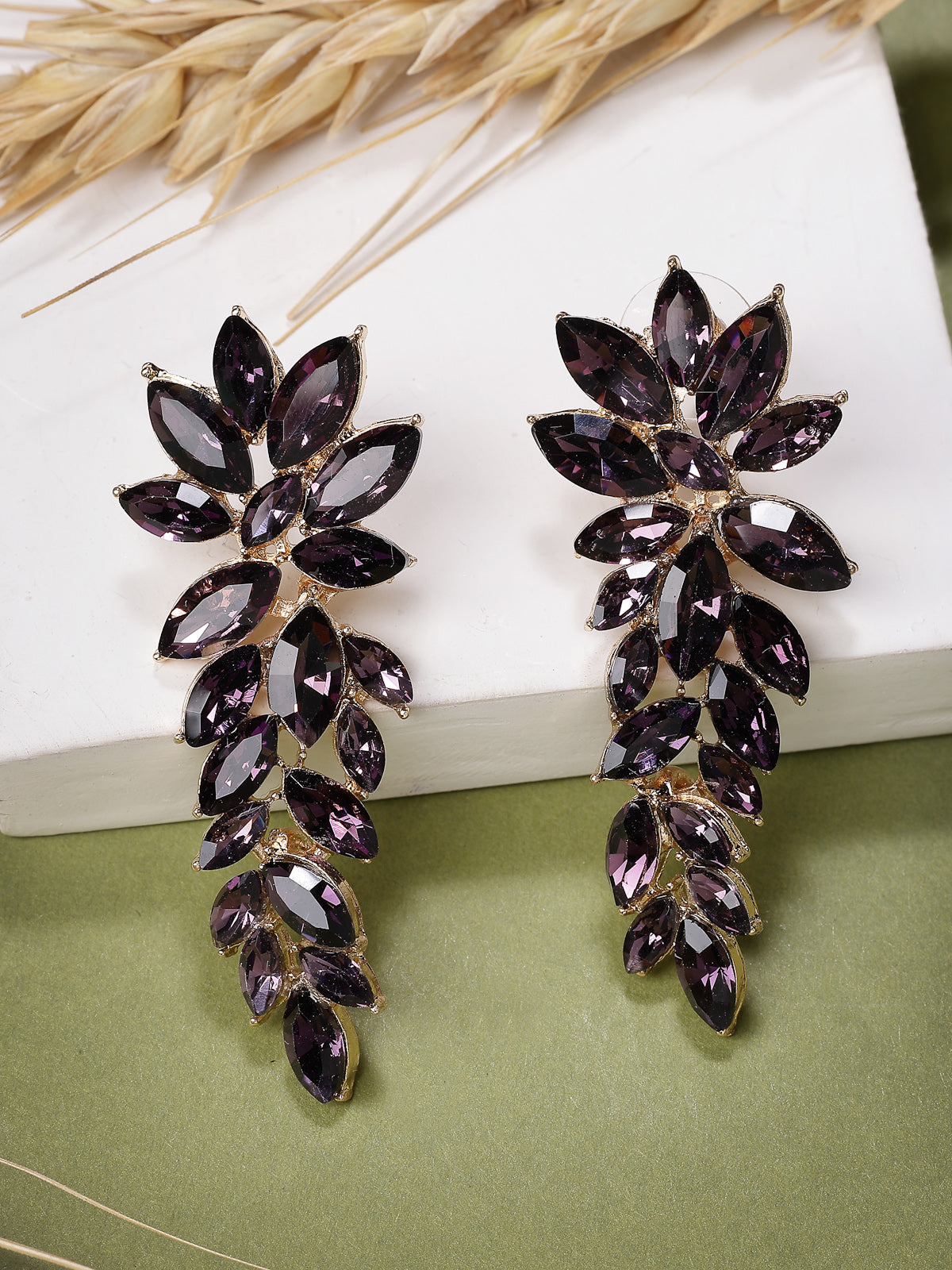 Scintillare By Sukkhi Golden Crystal Shimmering Purple Drop Dangler Long Earrings for Women & Girls|Pair of 1|Gifts for Wife Girlfriend Mother Sister|E107224