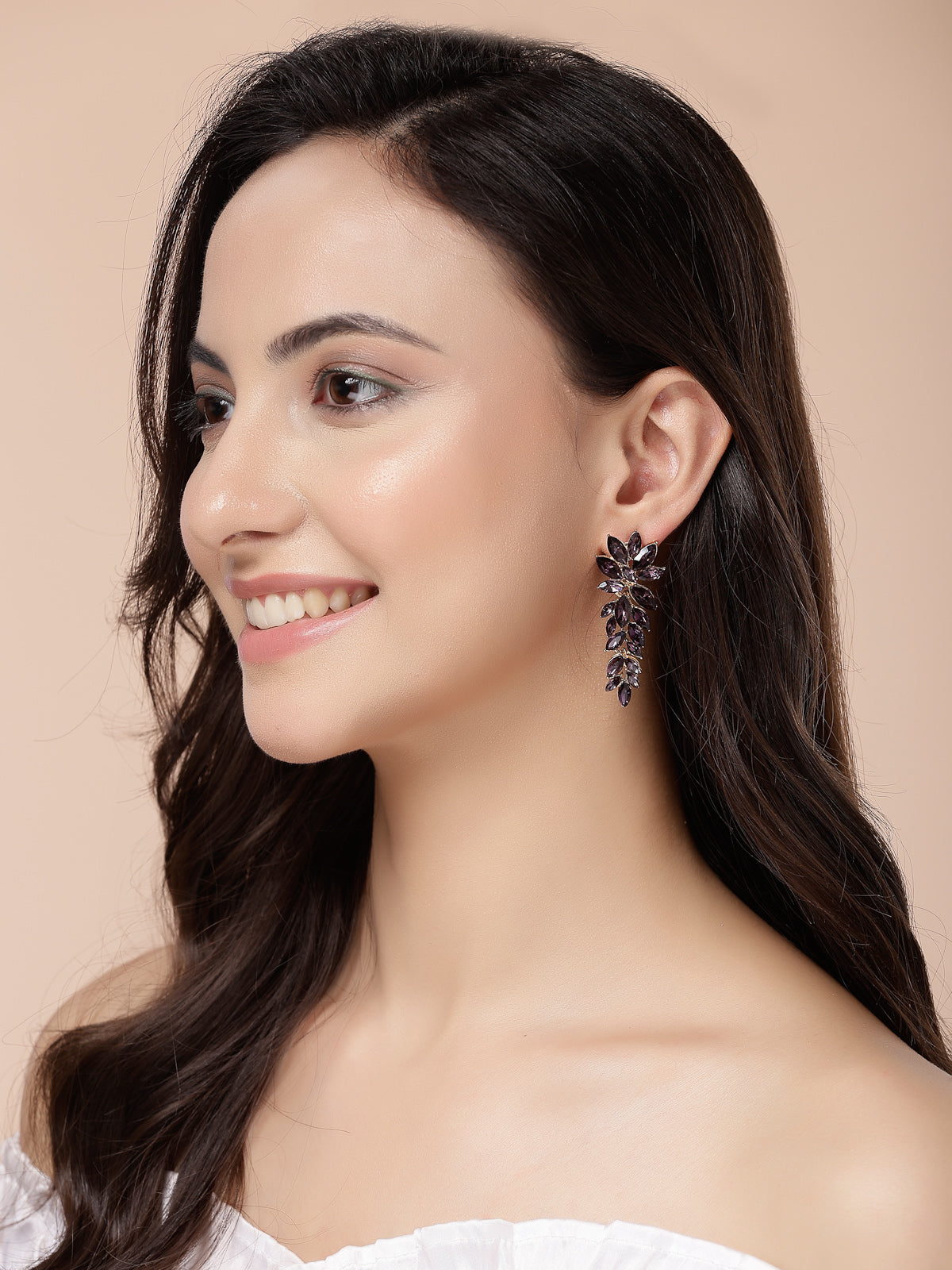 Scintillare By Sukkhi Golden Crystal Shimmering Purple Drop Dangler Long Earrings for Women & Girls|Pair of 1|Gifts for Wife Girlfriend Mother Sister|E107224