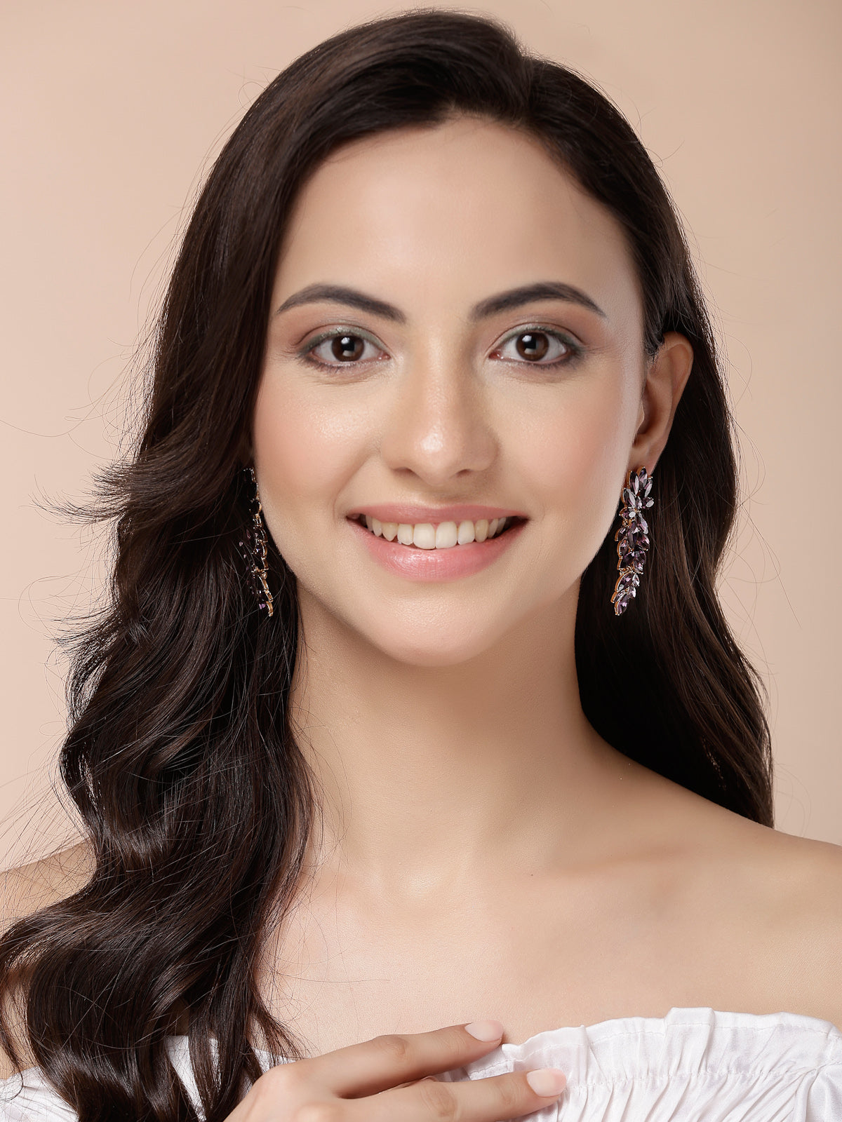 Scintillare By Sukkhi Golden Crystal Shimmering Purple Drop Dangler Long Earrings for Women & Girls|Pair of 1|Gifts for Wife Girlfriend Mother Sister|E107224