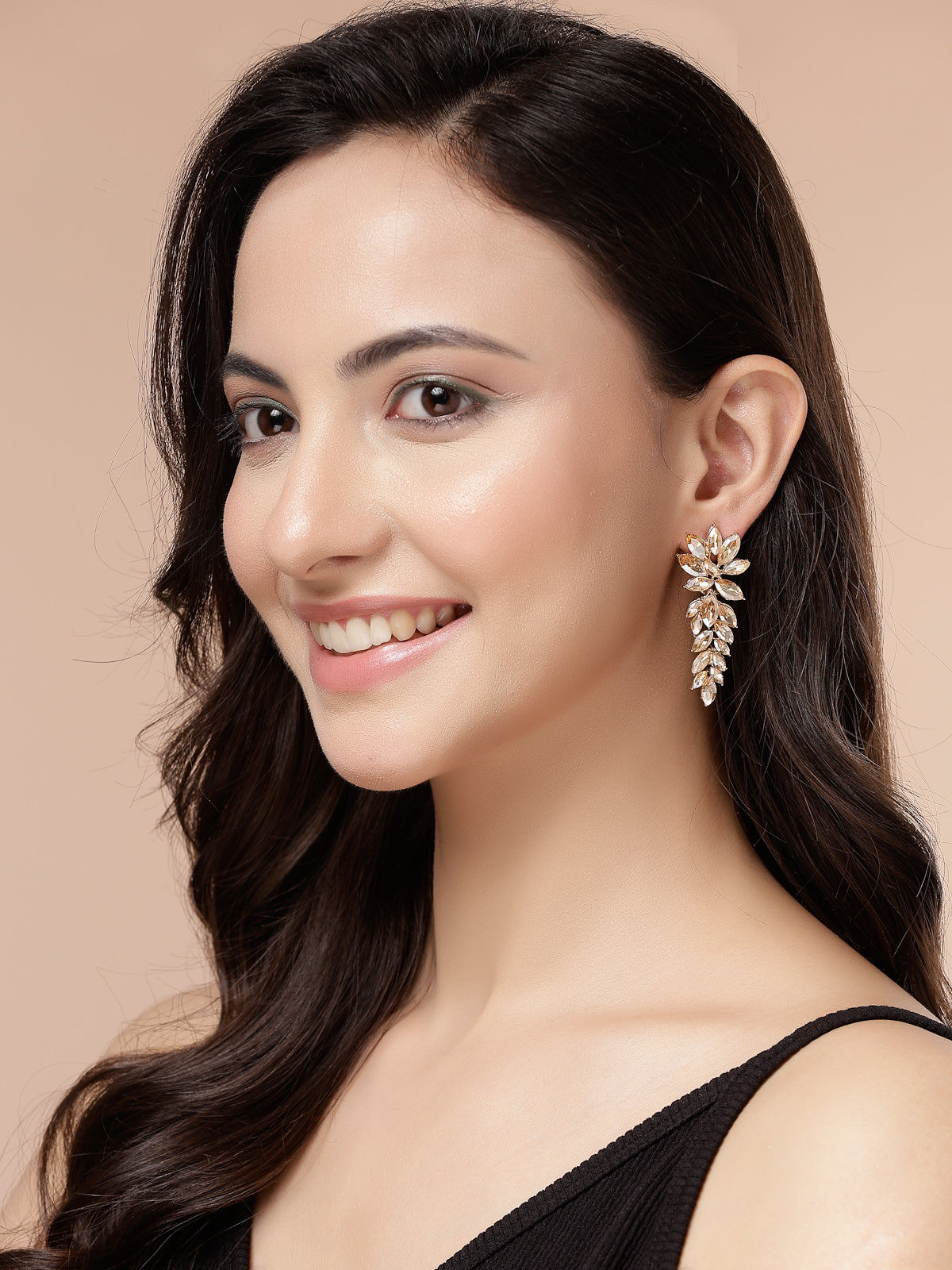 Scintillare By Sukkhi Golden Crystal Shimmering Champagne Drop Dangler Long Earrings for Women & Girls|Pair of 1|Gifts for Wife Girlfriend Mother Sister|E107225