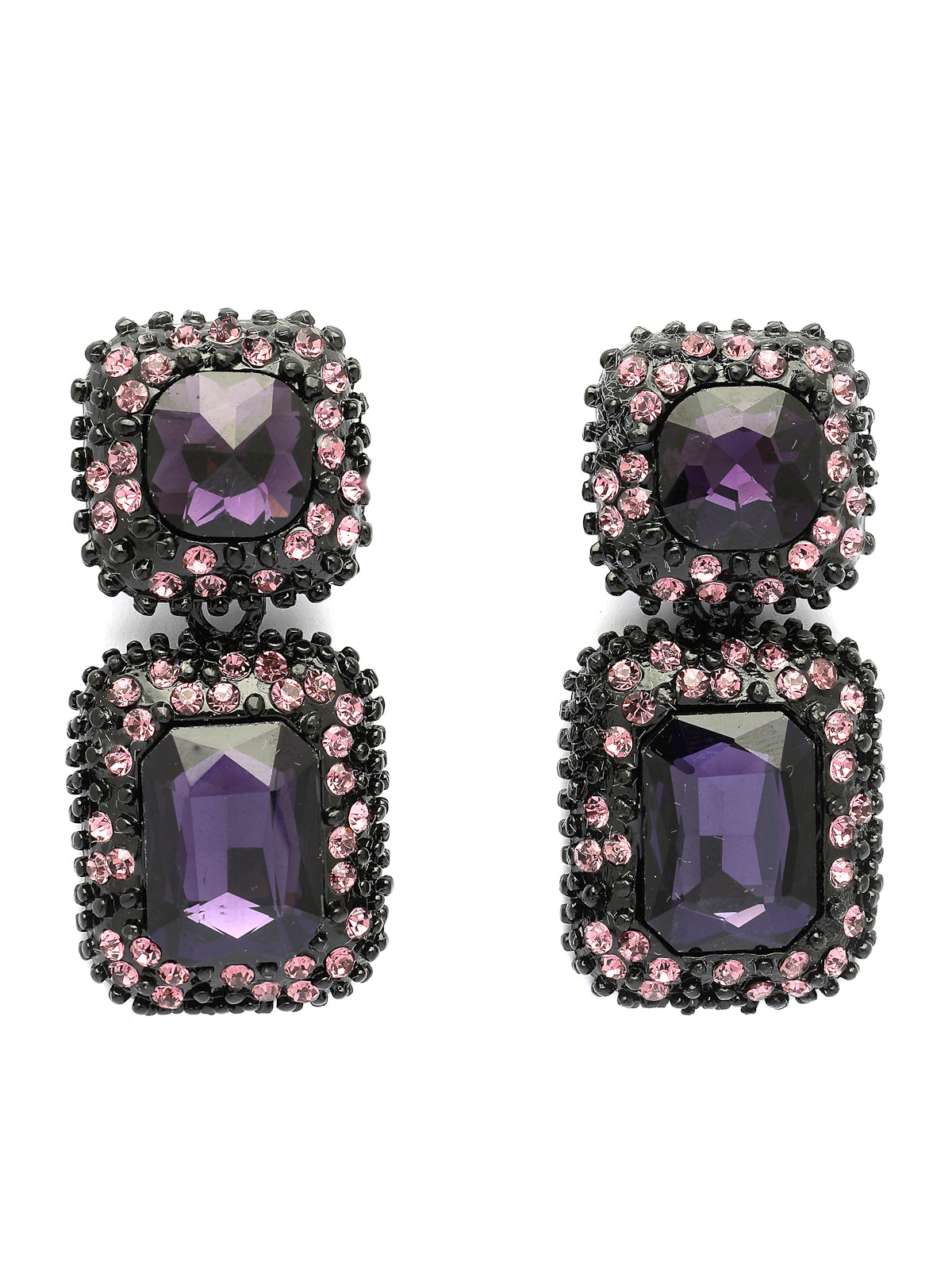 Scintillare By Sukkhi Glittering Square Shaped Crystal Studded Purple Drop Dangle Earrings for Women & Girls|Pair of 1|Jewellery Gifts for Wife Girlfriend Mother Sister|E107227