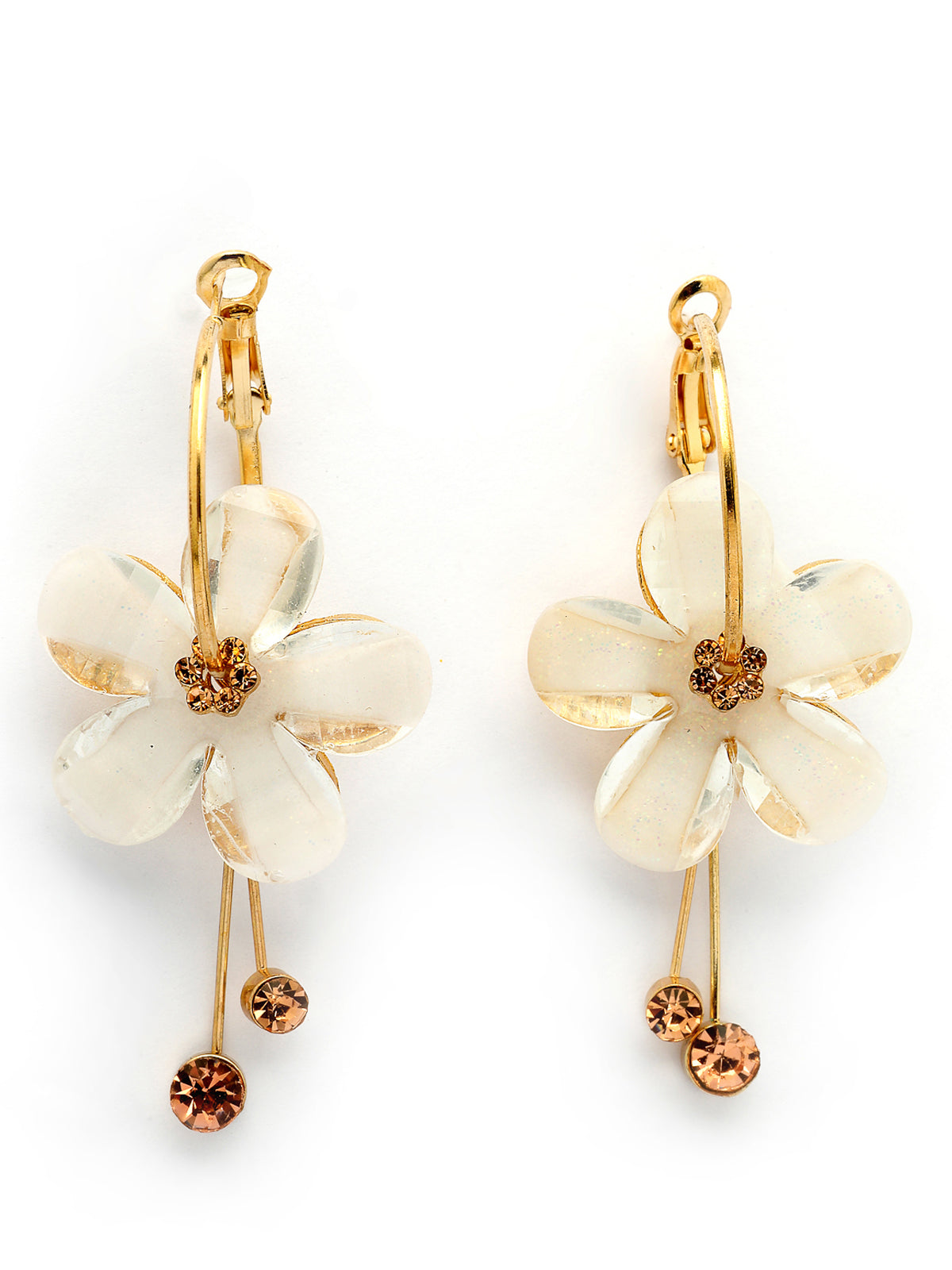 Scintillare By Sukkhi Golden Florally your Earring Crystal Stone Studded White Dangle Drop Hoop Earrings for Women & Girls|Pair of 1|Jewellery Gifts for Wife Girlfriend Mother Sister|E107228