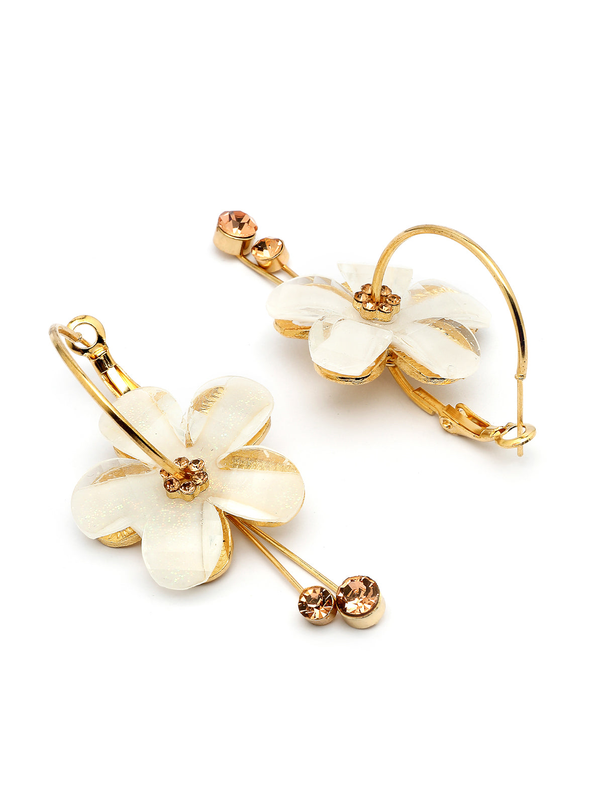 Scintillare By Sukkhi Golden Florally your Earring Crystal Stone Studded White Dangle Drop Hoop Earrings for Women & Girls|Pair of 1|Jewellery Gifts for Wife Girlfriend Mother Sister|E107228