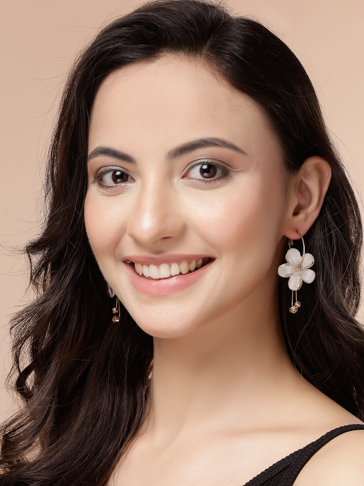 Scintillare By Sukkhi Golden Florally your Earring Crystal Stone Studded White Dangle Drop Hoop Earrings for Women & Girls|Pair of 1|Jewellery Gifts for Wife Girlfriend Mother Sister|E107228