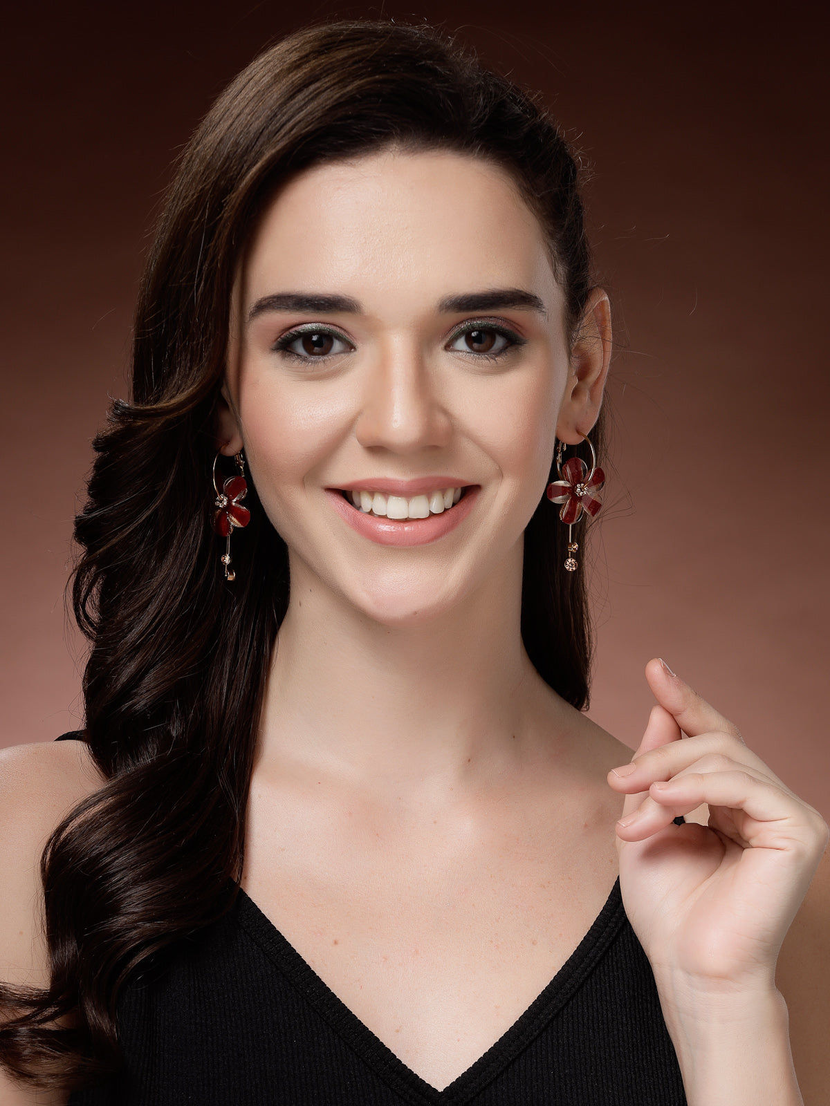 Scintillare By Sukkhi Golden Florally your Earring Crystal Stone Studded Red Dangle Drop Hoop Earrings for Women & Girls|Pair of 1|Jewellery Gifts for Wife Girlfriend Mother Sister|E107229