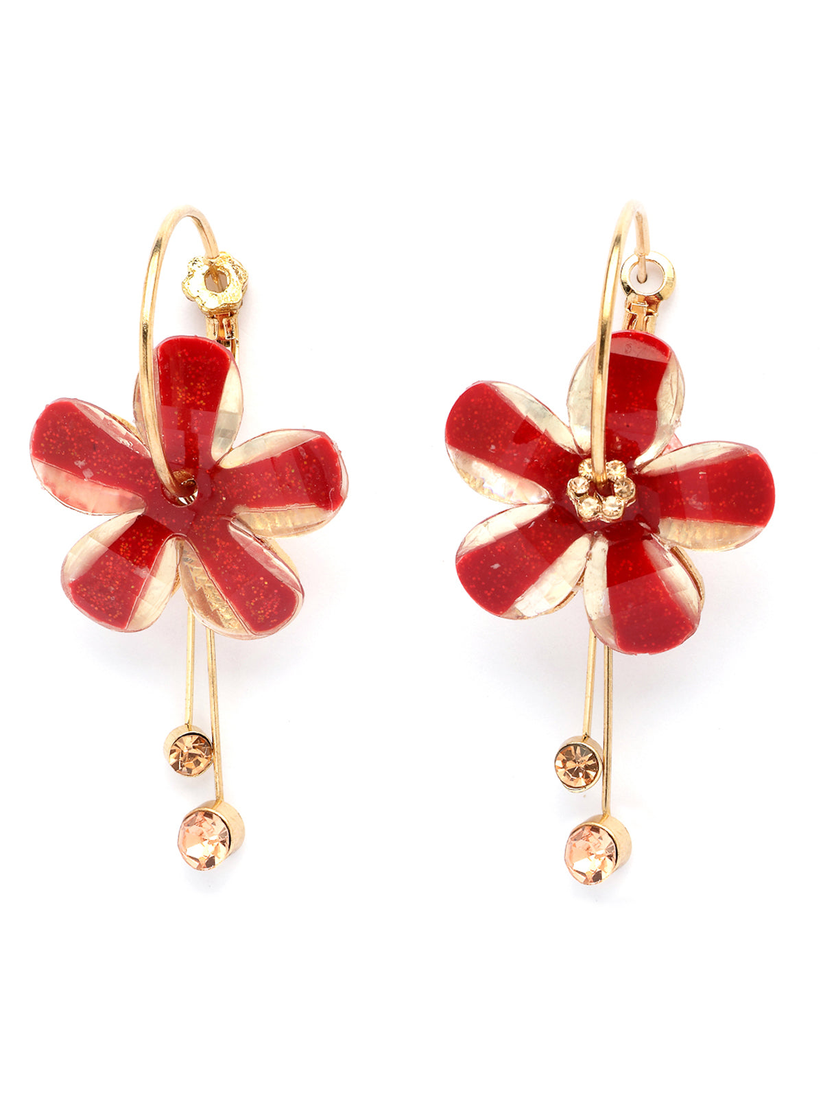 Scintillare By Sukkhi Golden Florally your Earring Crystal Stone Studded Red Dangle Drop Hoop Earrings for Women & Girls|Pair of 1|Jewellery Gifts for Wife Girlfriend Mother Sister|E107229
