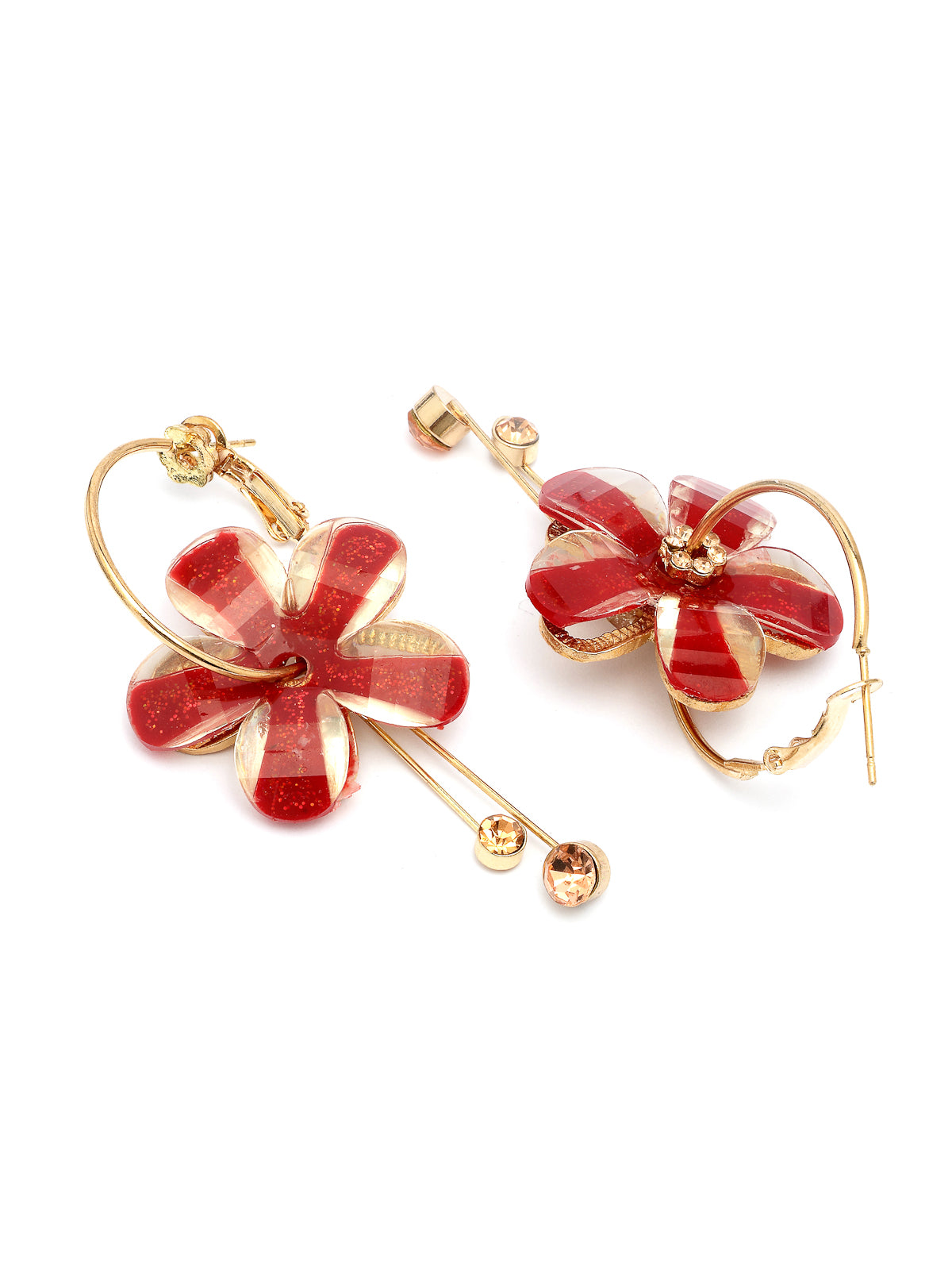 Scintillare By Sukkhi Golden Florally your Earring Crystal Stone Studded Red Dangle Drop Hoop Earrings for Women & Girls|Pair of 1|Jewellery Gifts for Wife Girlfriend Mother Sister|E107229