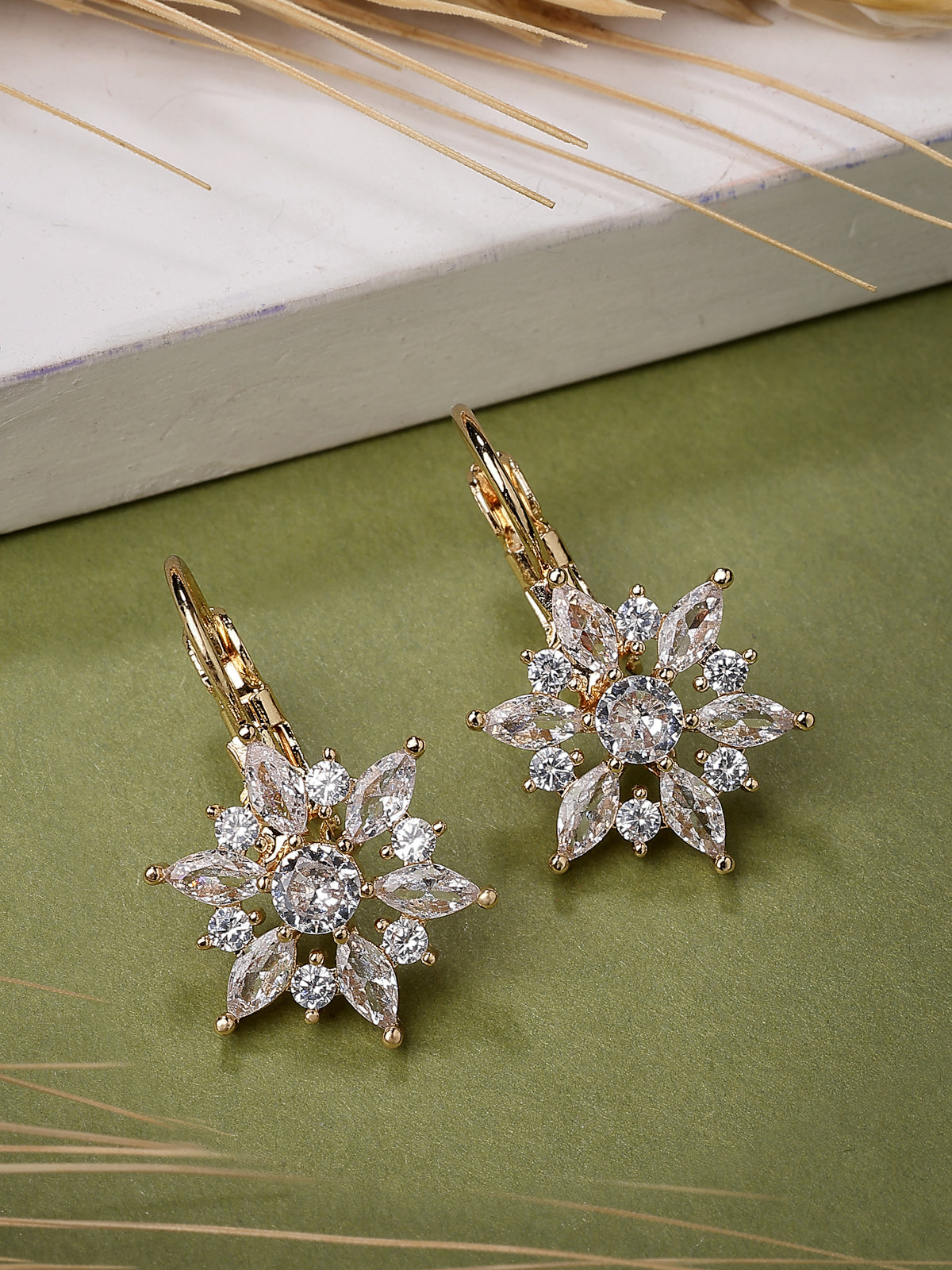 Scintillare By Sukkhi Latest Fashionable Marquise Swiss Crystal Stone Studded Gold Plated Drop Earrings for Women & Girls|Pair of 1|Jewellery Gifts for Wife Girlfriend Mother Sister|E107236