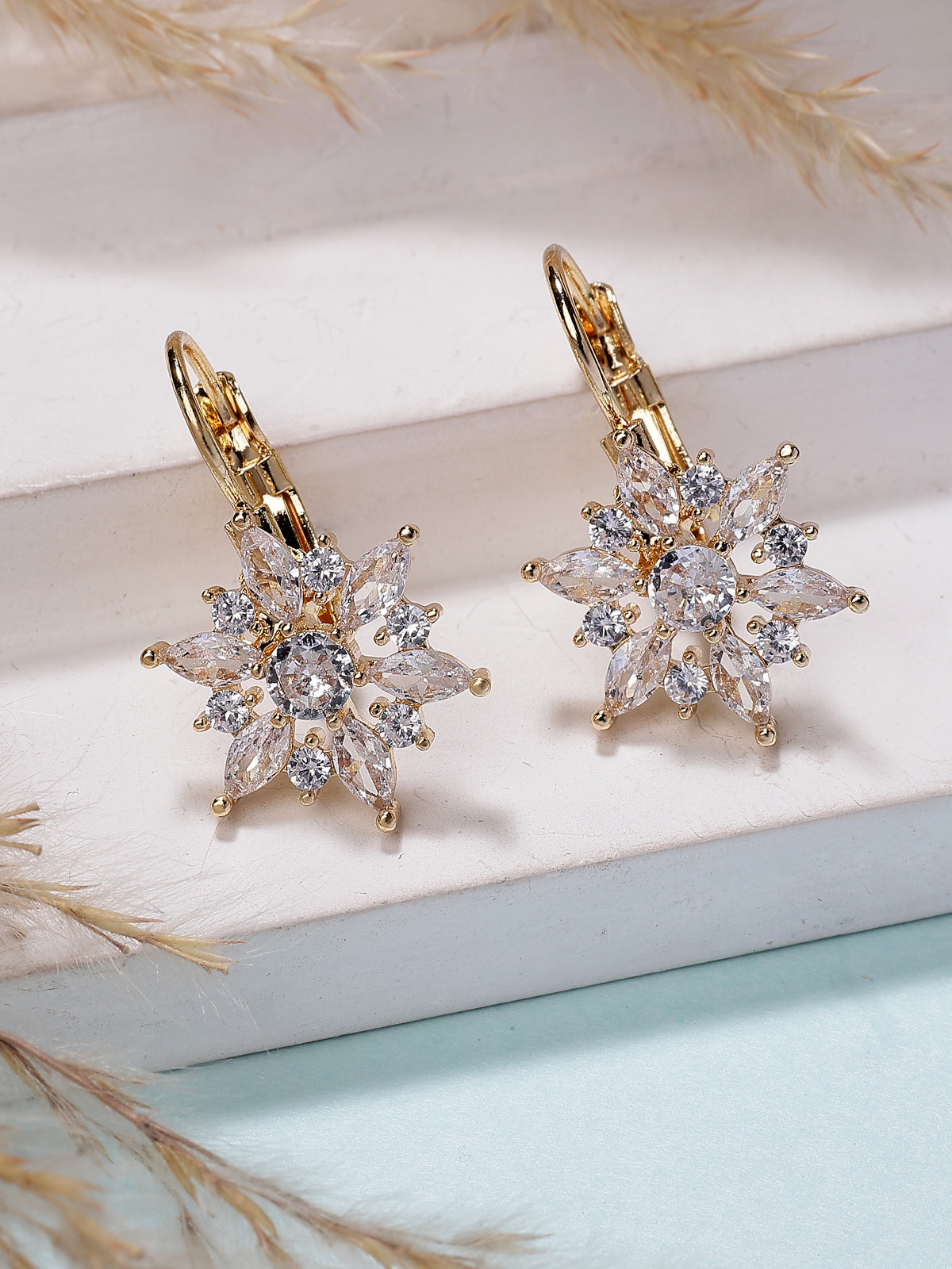Scintillare By Sukkhi Latest Fashionable Marquise Swiss Crystal Stone Studded Gold Plated Drop Earrings for Women & Girls|Pair of 1|Jewellery Gifts for Wife Girlfriend Mother Sister|E107236