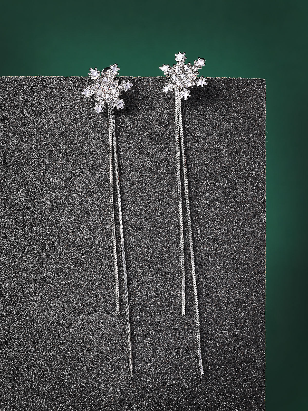 Scintillare By Sukkhi Floral Shiny Crystal Diamond Studded Long Silver Dangle Earrings for Women & Girls|Pair of 1|Jewellery Gifts for Wife Girlfriend Mother Sister|E107239