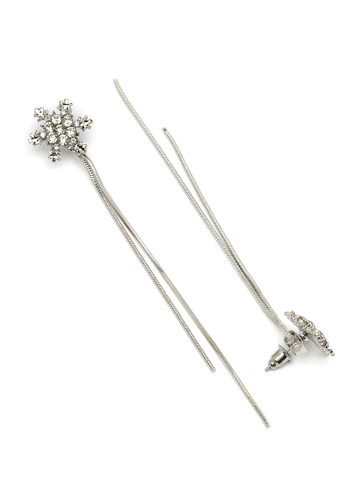 Scintillare By Sukkhi Floral Shiny Crystal Diamond Studded Long Silver Dangle Earrings for Women & Girls|Pair of 1|Jewellery Gifts for Wife Girlfriend Mother Sister|E107239