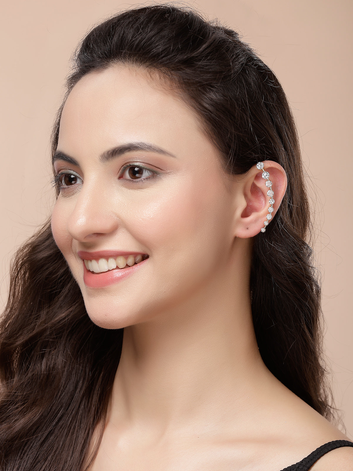 Scintillare By Sukkhi Delicate Gold Plated American Diamond Studded Contemporary Embellished Light Weighted Ear Cuff with Clip on Closure Earring for Women & Girls|E107240