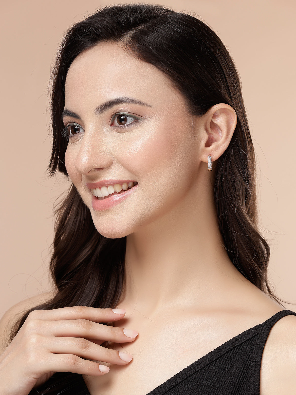 Scintillare By Sukkhi Charming 18k Rose Gold Plated Latest Fancy Stylish Copper Zircon Hoop Bali Earrings for Women & Girls|Pair of 1|Jewellery Gifts for Wife Girlfriend Mother Sister|E107254