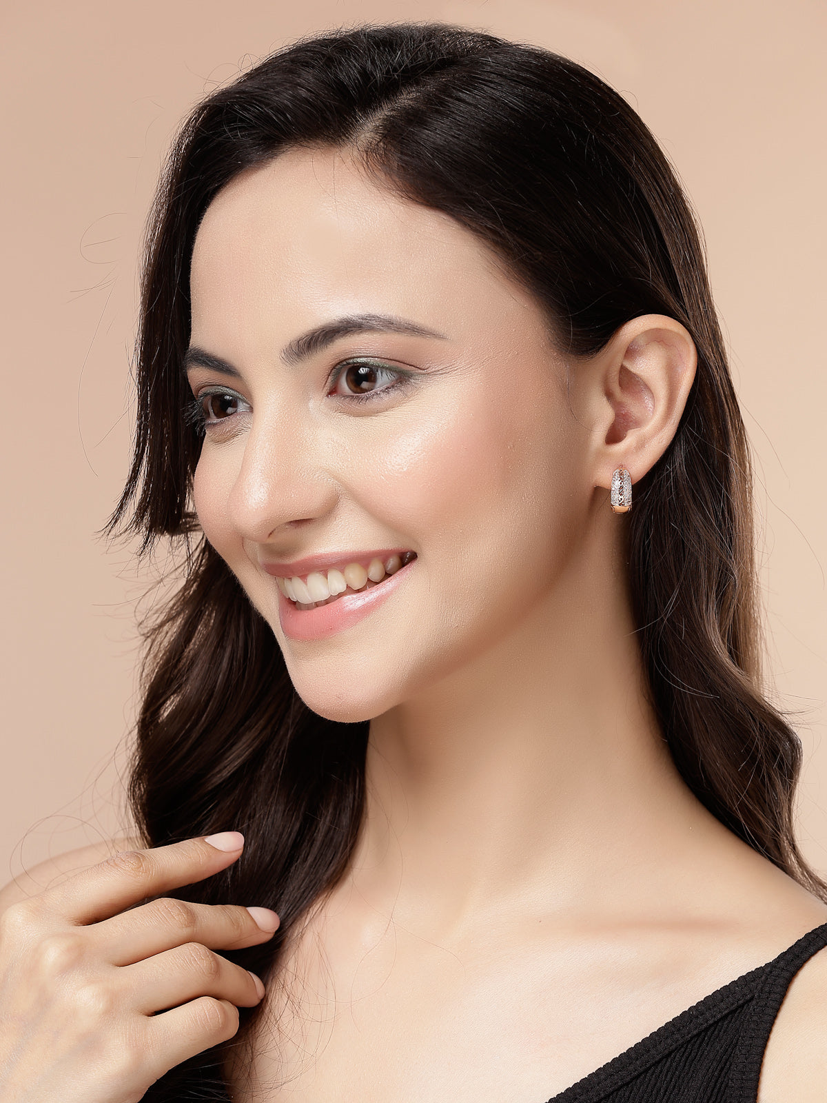 Scintillare By Sukkhi Creative Latest Stylish 18k Rose Gold Plated Crystal Diamond Hoop Bali Style Earrings for Women & Girls|Pair of 1|Jewellery Gifts for Wife Girlfriend Mother Sister|E107255