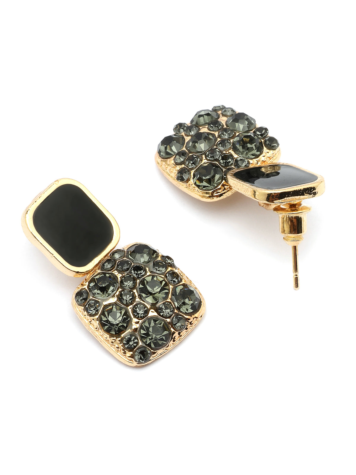 Scintillare By Sukkhi Square Shaped Crystal Diamond Studded Gold Tone Plated Black Drop Earrings for Women & Girls|Pair of 1|Jewellery Gifts for Wife Girlfriend Mother Sister|E107268