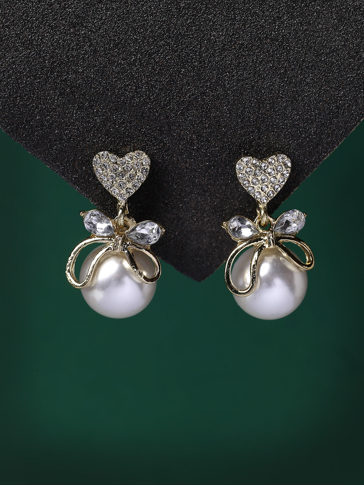 Scintillare By Sukkhi Bewitching Stylish Gold Plated AD & Pearl Studded Butterfly Hearted White Drop Studs Earrings for Women & Girls|Pair of 1|Jewellery Gifts for Wife Girlfriend Mother Sister|E107274