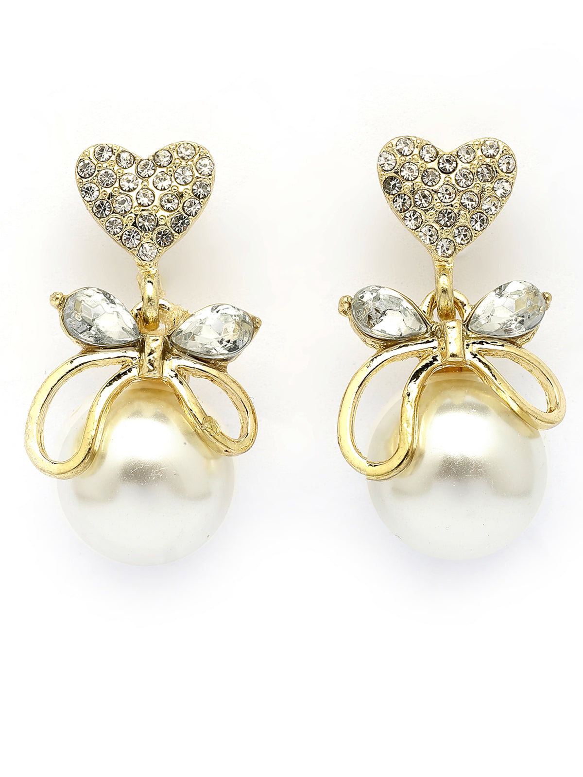 Scintillare By Sukkhi Bewitching Stylish Gold Plated AD & Pearl Studded Butterfly Hearted White Drop Studs Earrings for Women & Girls|Pair of 1|Jewellery Gifts for Wife Girlfriend Mother Sister|E107274