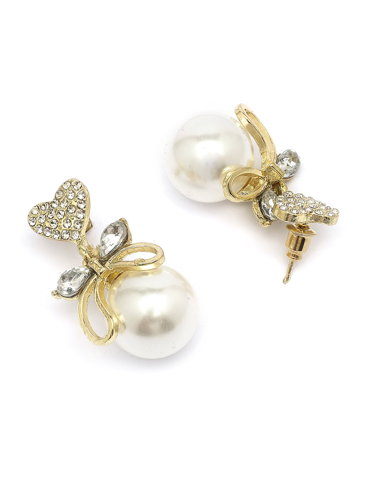 Scintillare By Sukkhi Bewitching Stylish Gold Plated AD & Pearl Studded Butterfly Hearted White Drop Studs Earrings for Women & Girls|Pair of 1|Jewellery Gifts for Wife Girlfriend Mother Sister|E107274