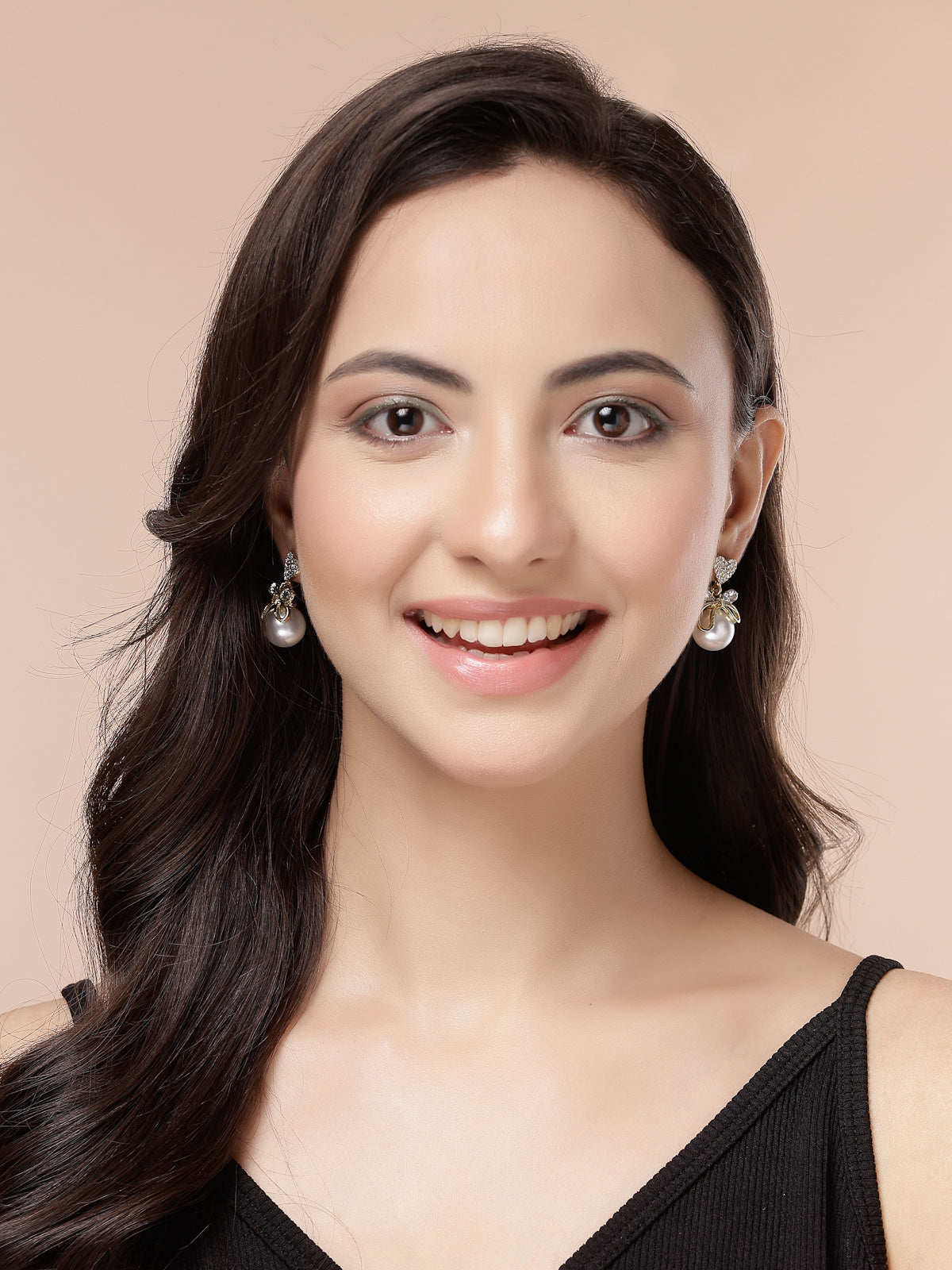 Scintillare By Sukkhi Bewitching Stylish Gold Plated AD & Pearl Studded Butterfly Hearted White Drop Studs Earrings for Women & Girls|Pair of 1|Jewellery Gifts for Wife Girlfriend Mother Sister|E107274