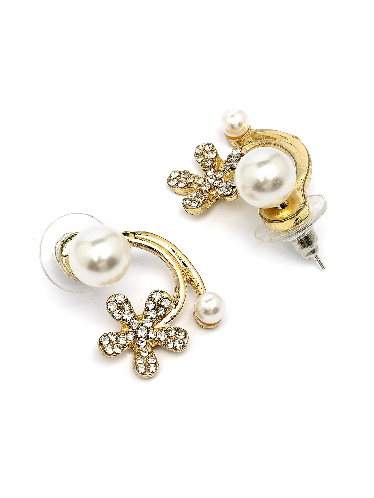 Scintillare By Sukkhi Beautiful Mini Floral Shaped Latest Stylish Gold Plated Crystal Diamond Pearls Studded White Earrings for Women & Girls|E107279