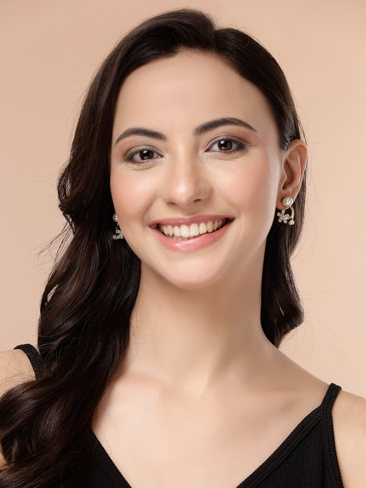 Scintillare By Sukkhi Beautiful Mini Floral Shaped Latest Stylish Gold Plated Crystal Diamond Pearls Studded White Earrings for Women & Girls|E107279