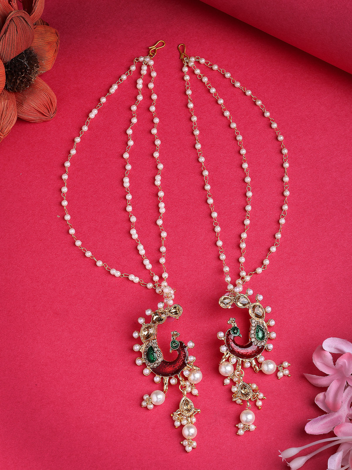 Sukkhi Most Beautiful Indian Traditional Peacock Style Gold Plated Kundan & Pearls Studded with Meenakari Work Multi Layered Earchain with Earring Jewellery For Women & Girls |E107326