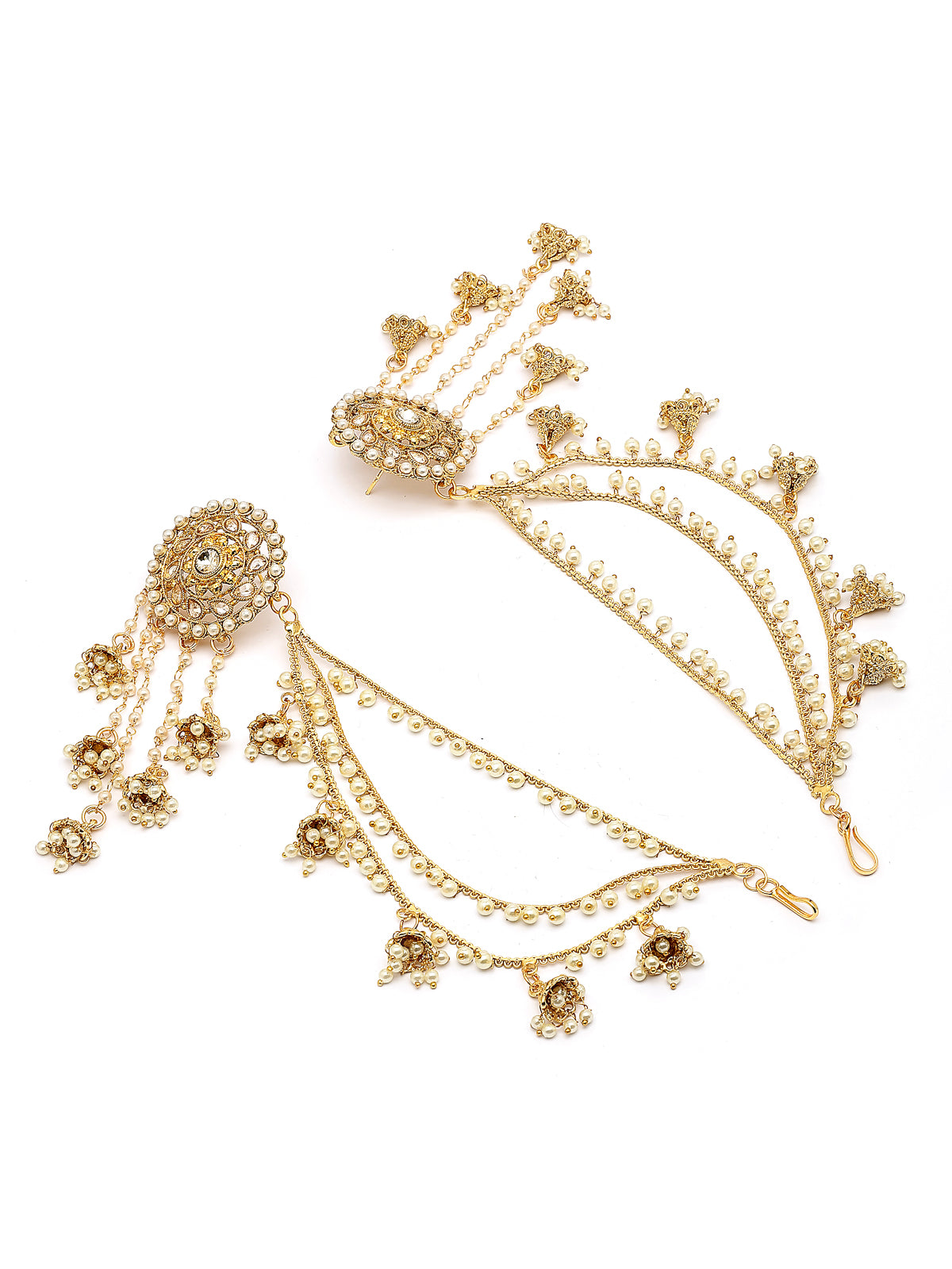 Sukkhi Creative Traditional Indian Fashion Gold Plated Multi Layer Pearls Ear Chain with Jhumka/Jhumki Earring Jewellery for Women & Girls|E107327 E107327