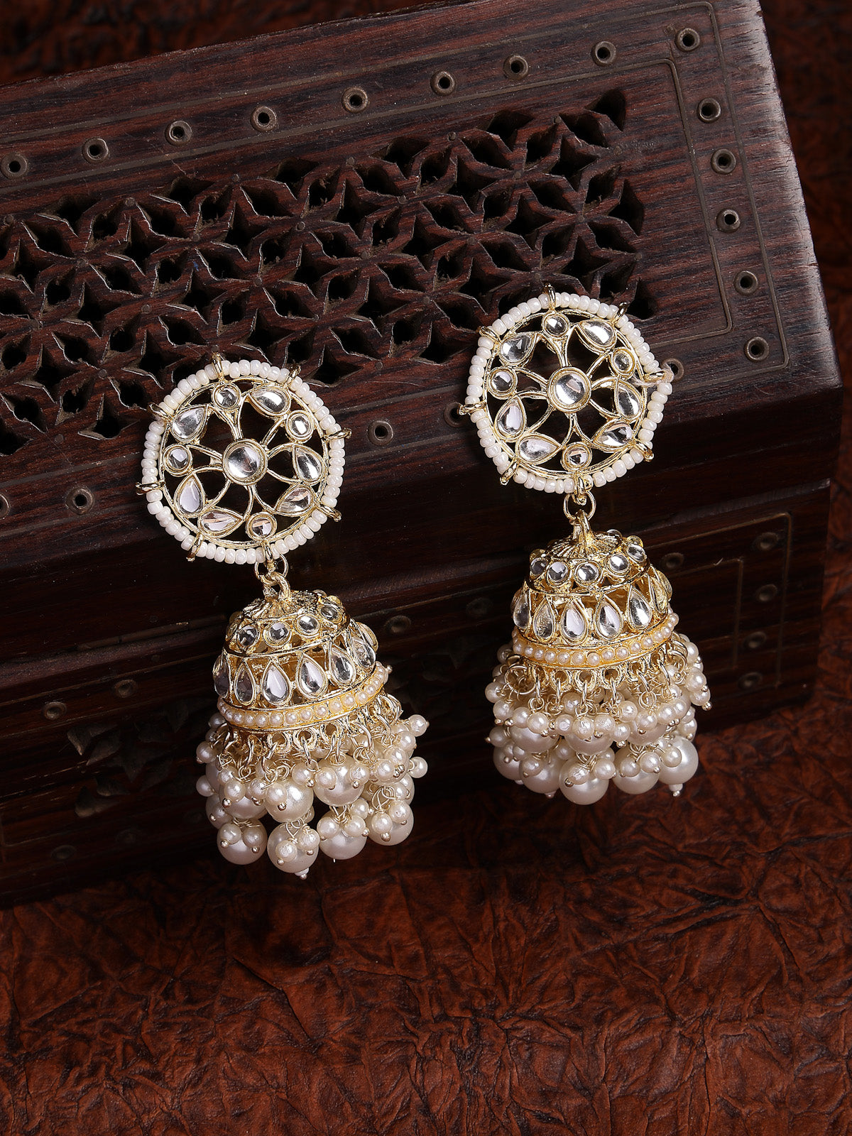 Sukkhi Iconic Ethnic Fashion Gold Tone Plated with Kundan & Pearls Studded Jhumka/Jhumka Earring Jewellery for Women & Girls|E107328