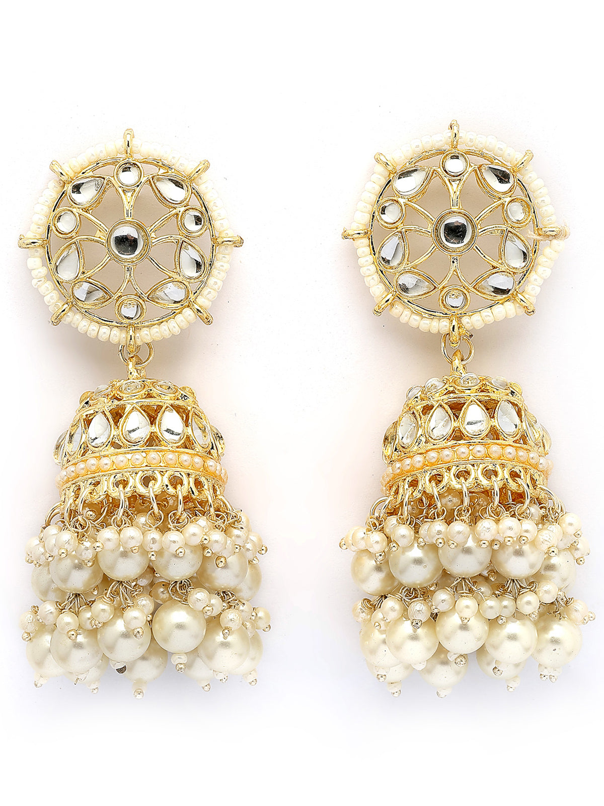 Sukkhi Iconic Ethnic Fashion Gold Tone Plated with Kundan & Pearls Studded Jhumka/Jhumka Earring Jewellery for Women & Girls|E107328