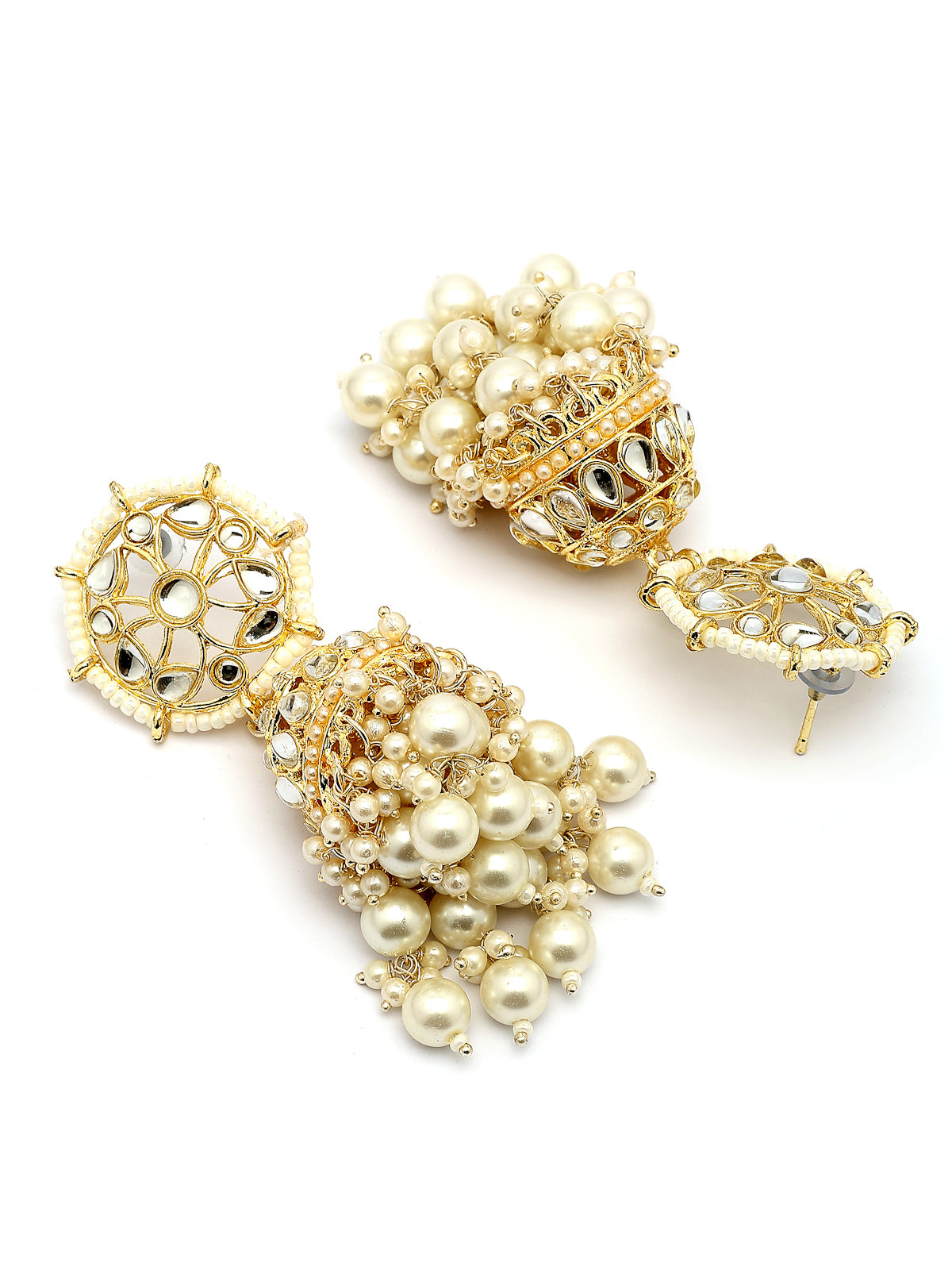 Sukkhi Iconic Ethnic Fashion Gold Tone Plated with Kundan & Pearls Studded Jhumka/Jhumka Earring Jewellery for Women & Girls|E107328