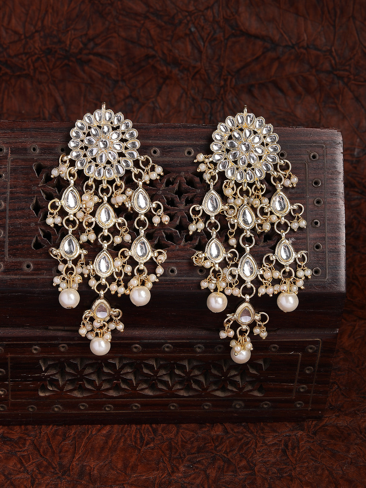 Sukkhi Beautiful Floral Style Gold Plated with Pearls & Kundan Studded White Long Dangler Tassel Earring Jewellery for Women & Girls|E107329